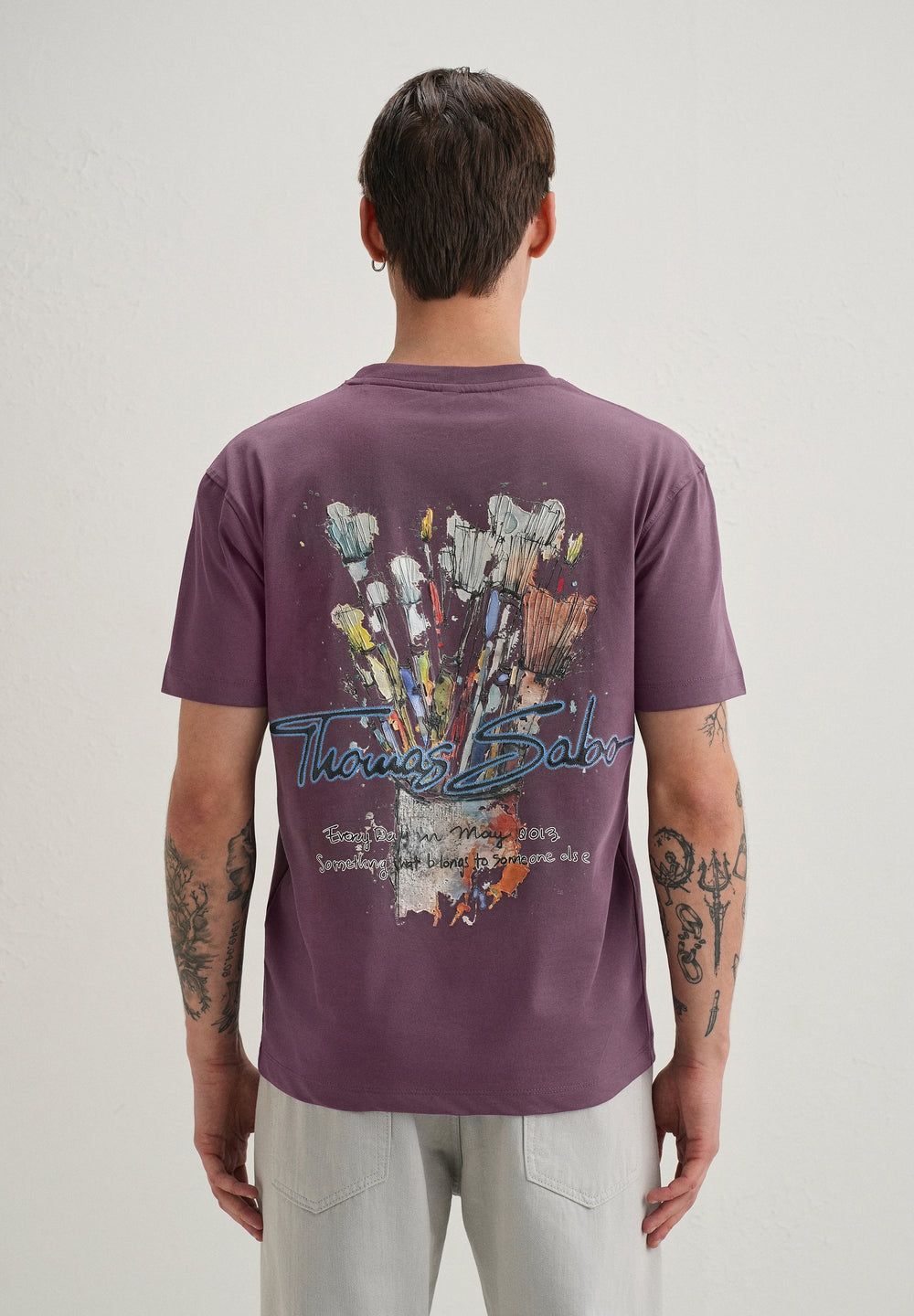 Purple Textured Back Print T-Shirt