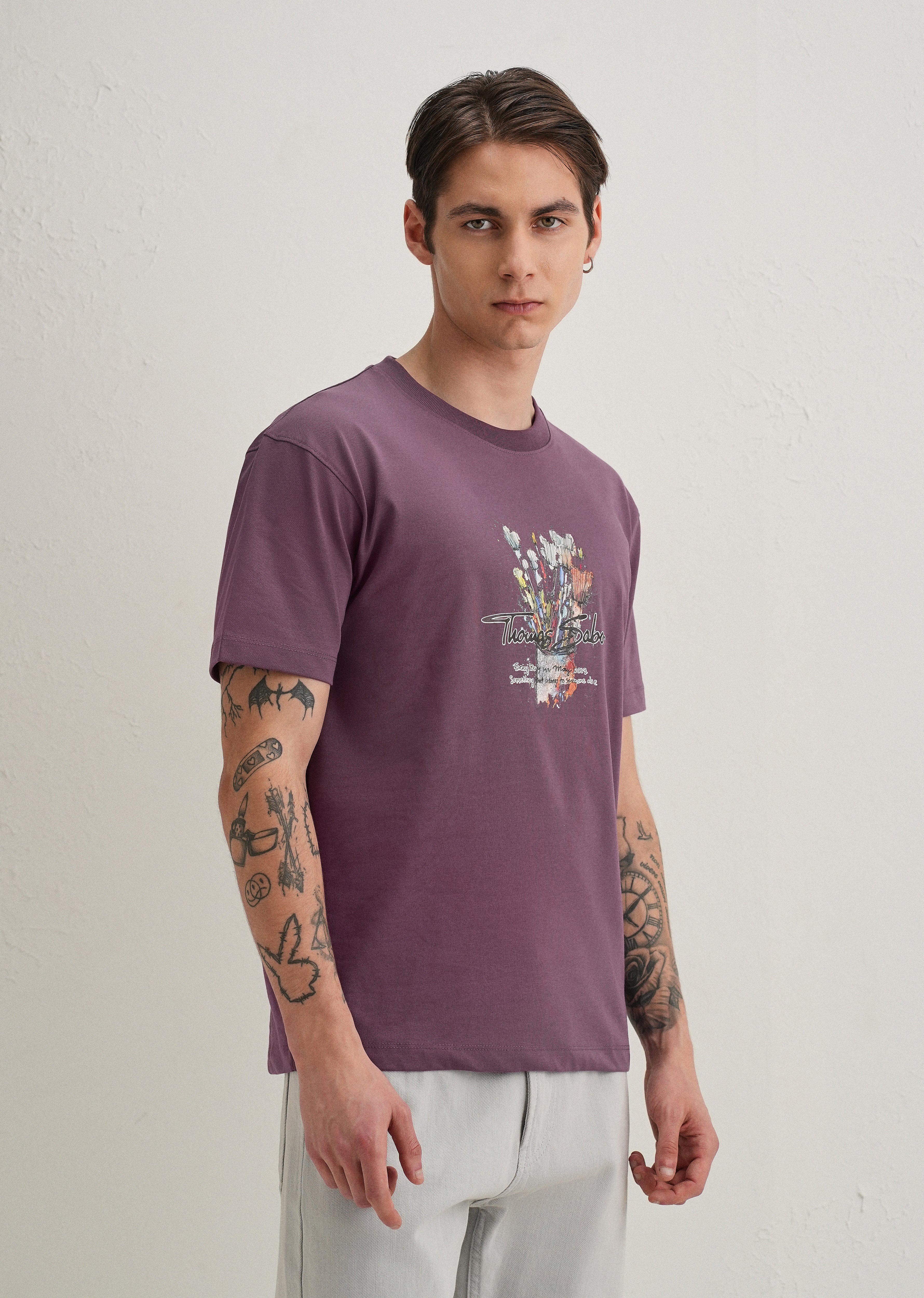 Purple Textured Back Print T-Shirt