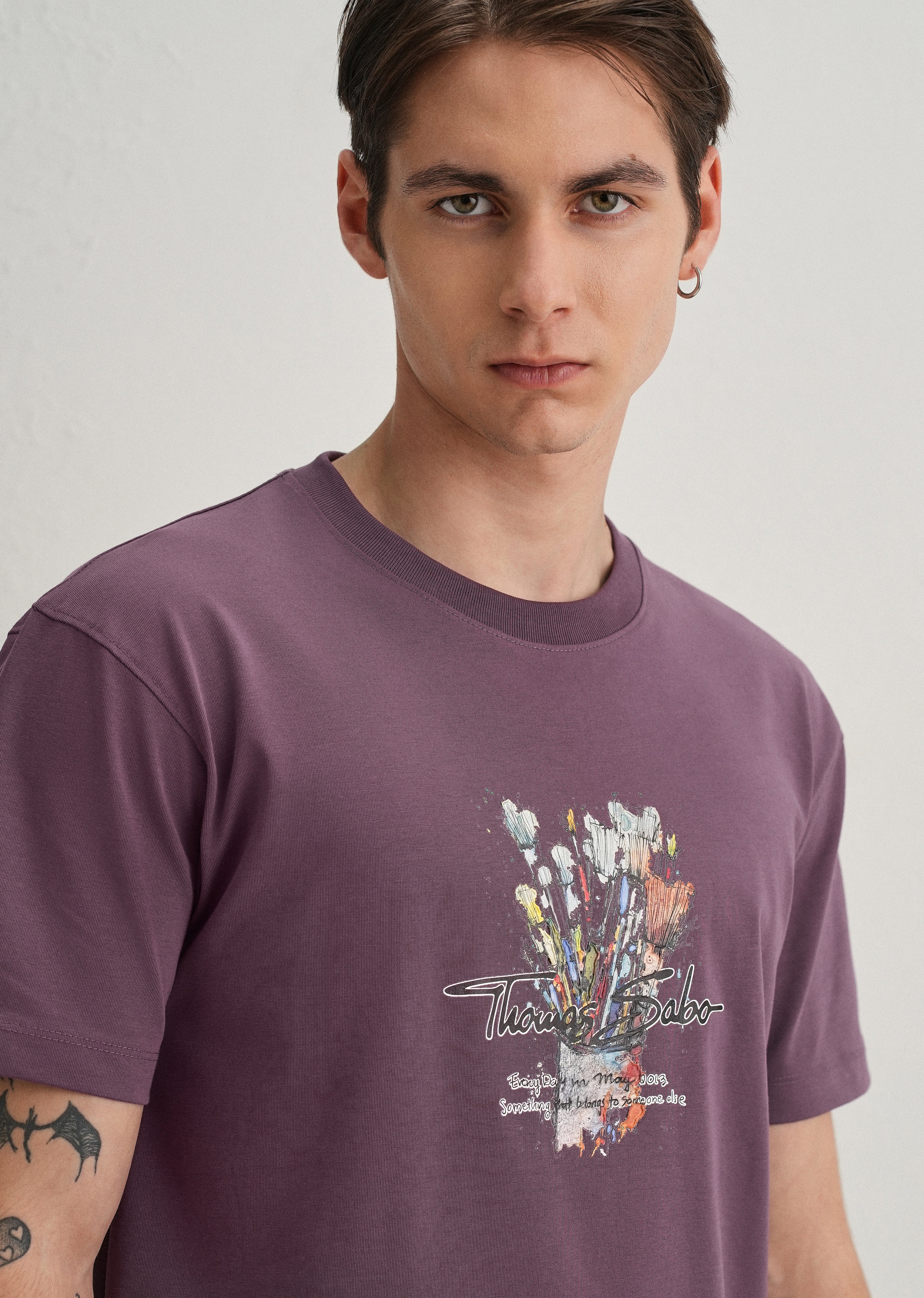 Purple Textured Back Print T-Shirt