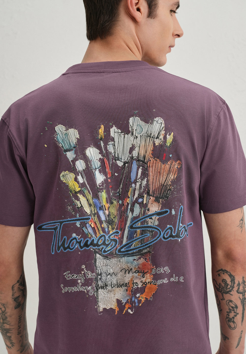 Purple Textured Back Print T-Shirt