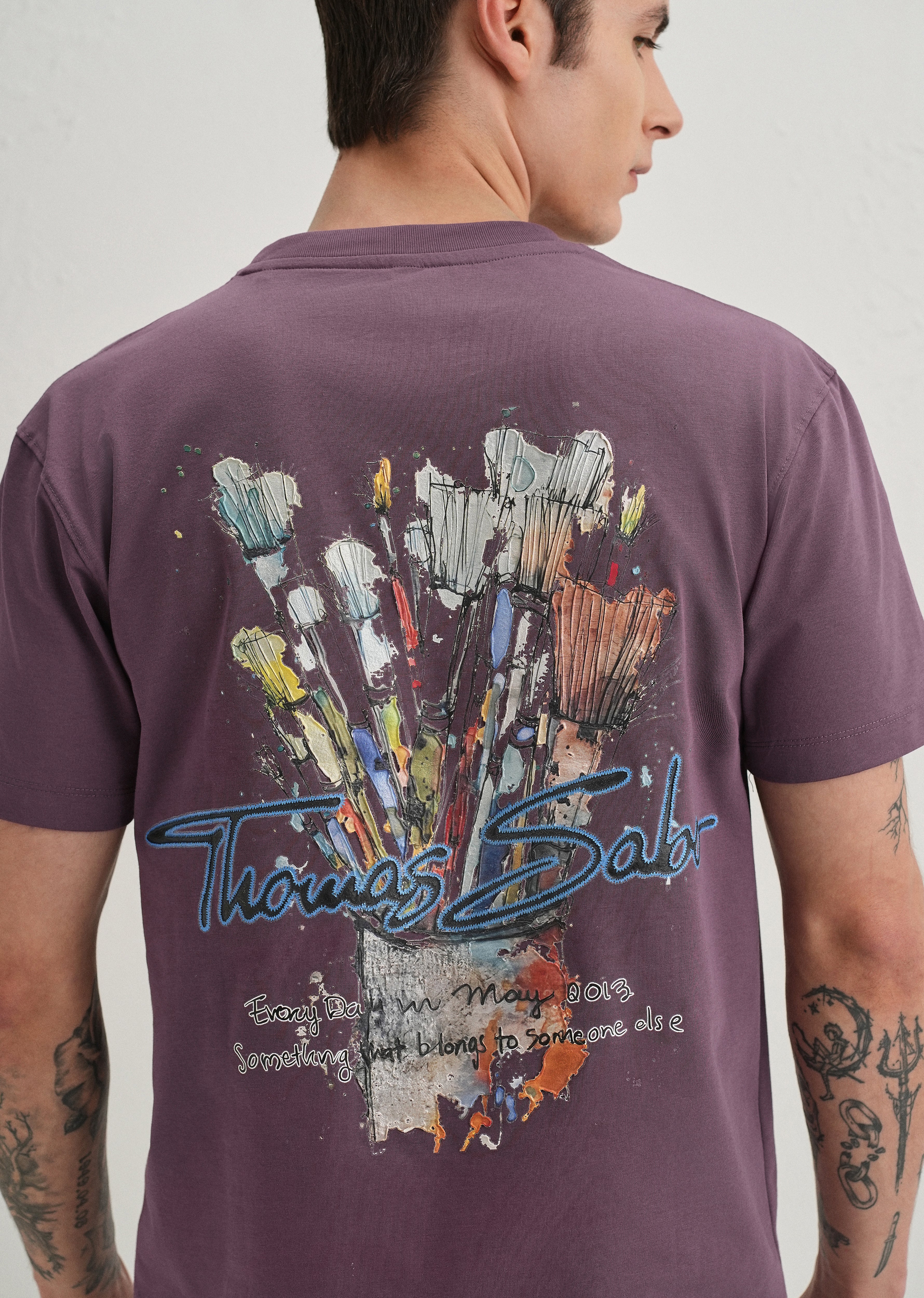 Purple Textured Back Print T-Shirt