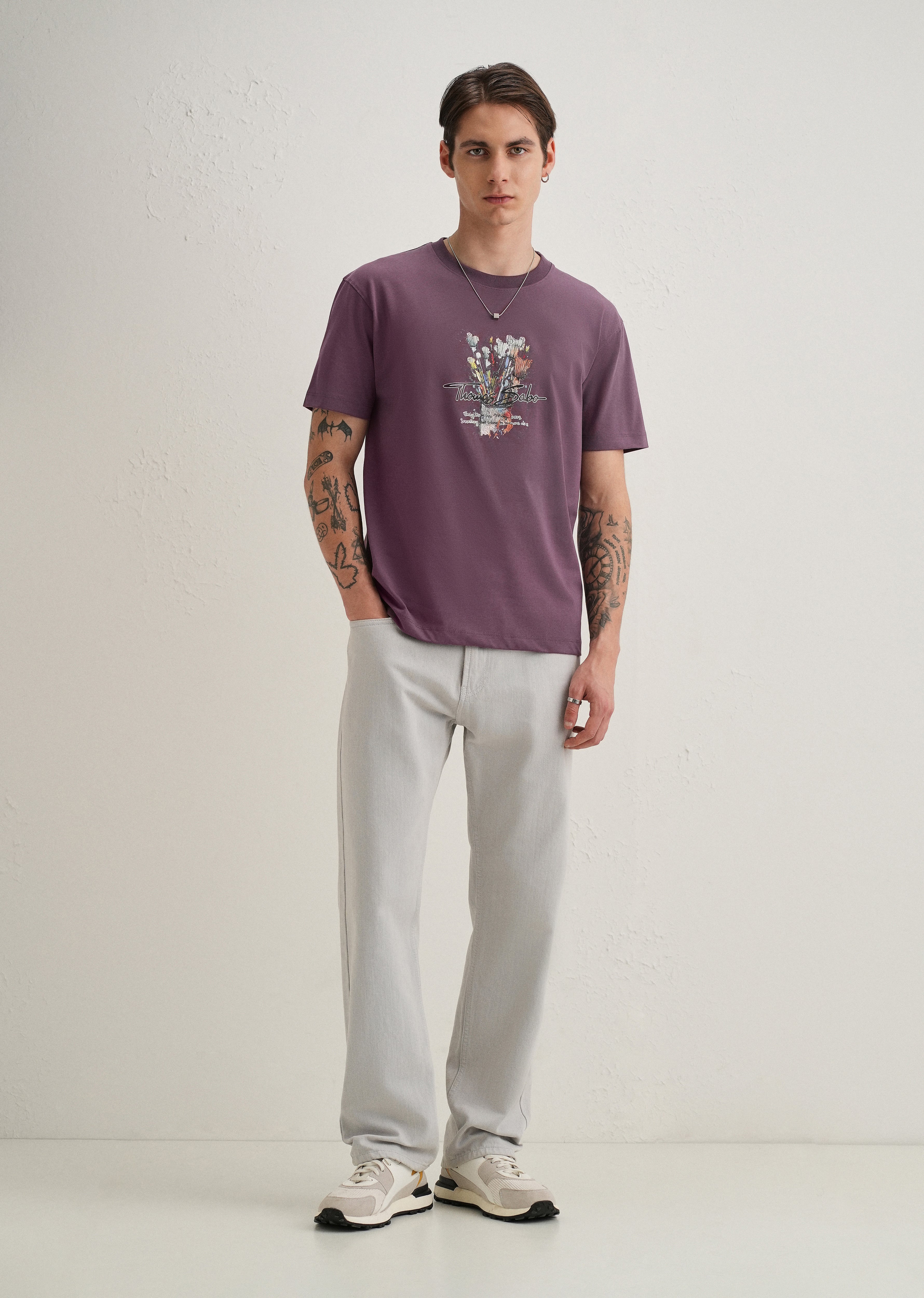 Purple Textured Back Print T-Shirt