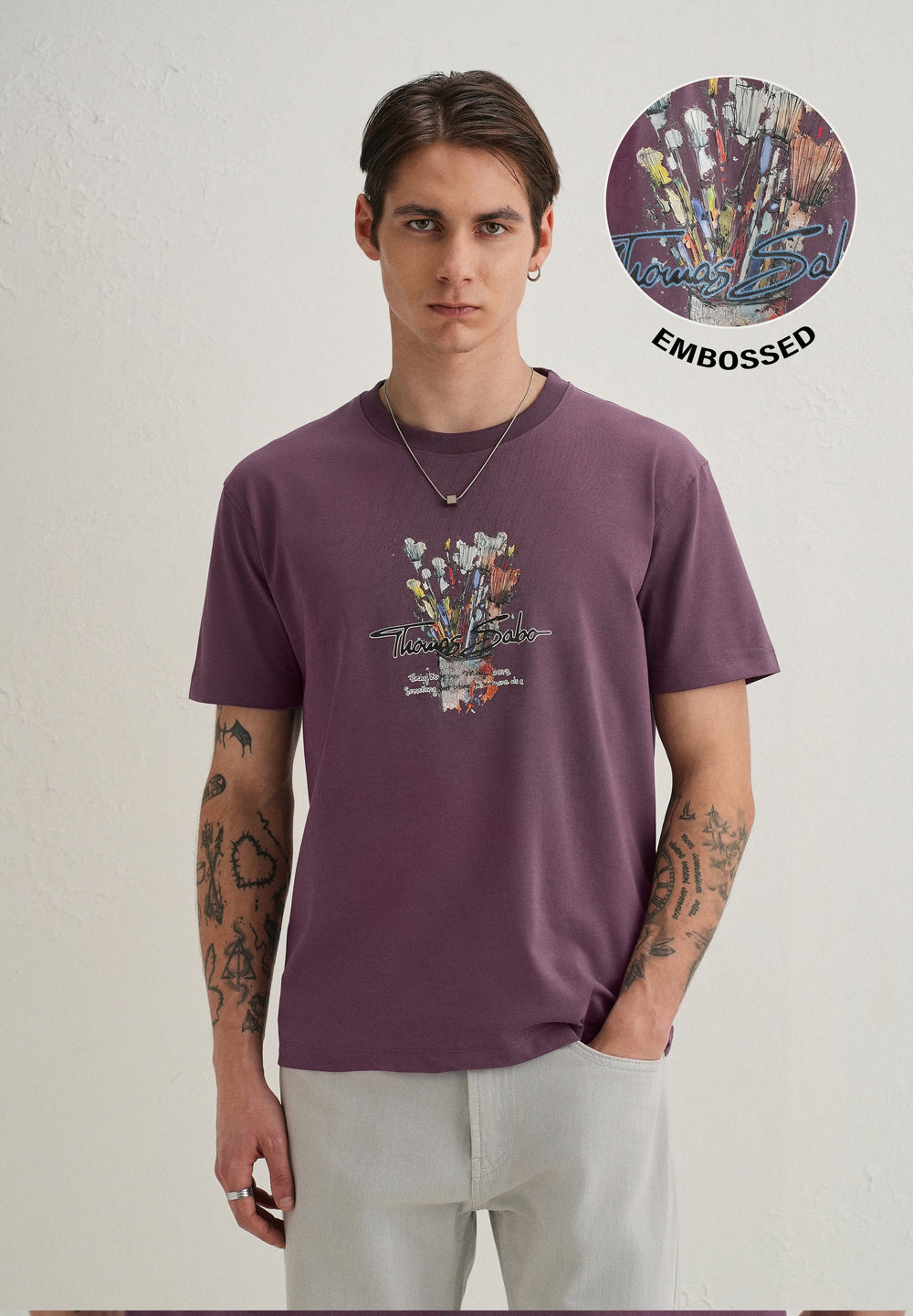 Purple Textured Back Print T-Shirt