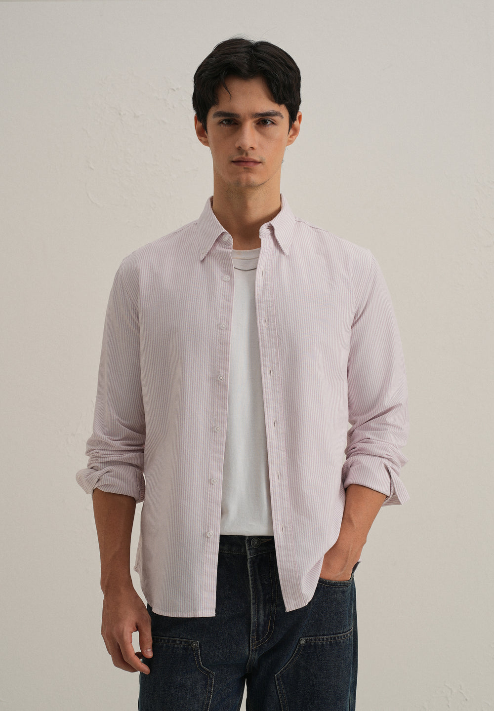 Purple Vertical Striped Cotton Shirt