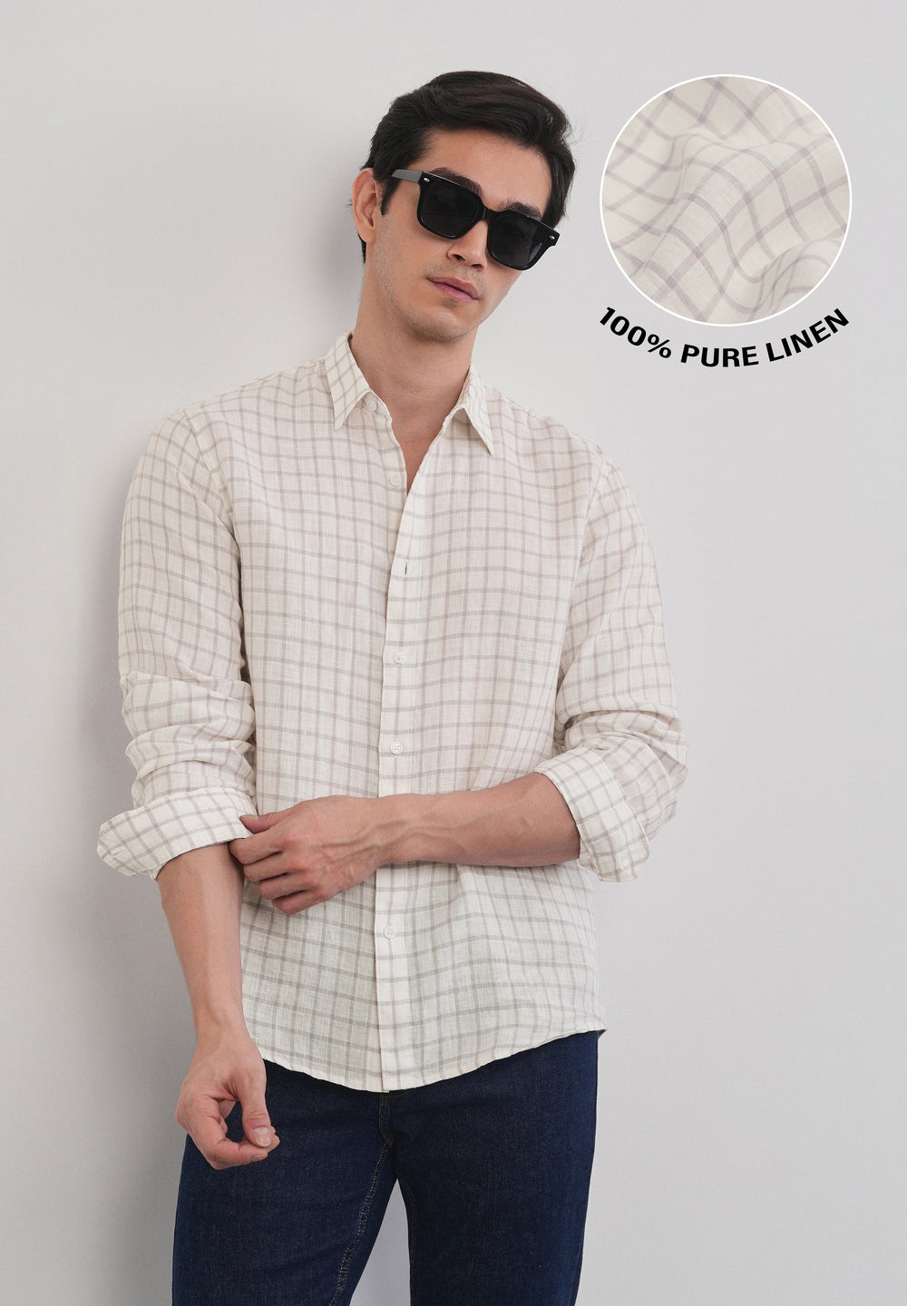 Purple 100% Pure Linen Classic Check Shirt