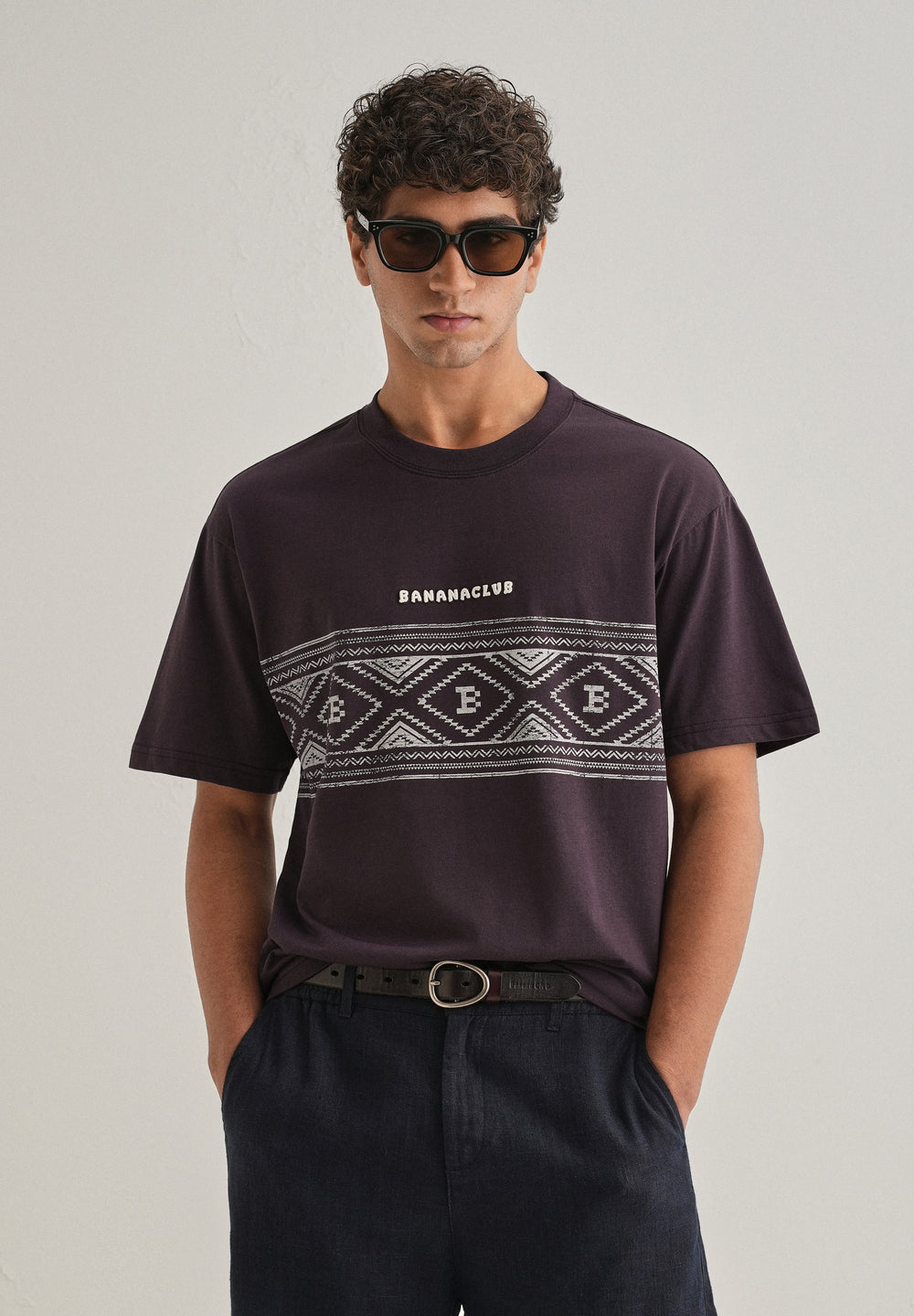 Purple Aztec Printed Oversized T-shirt