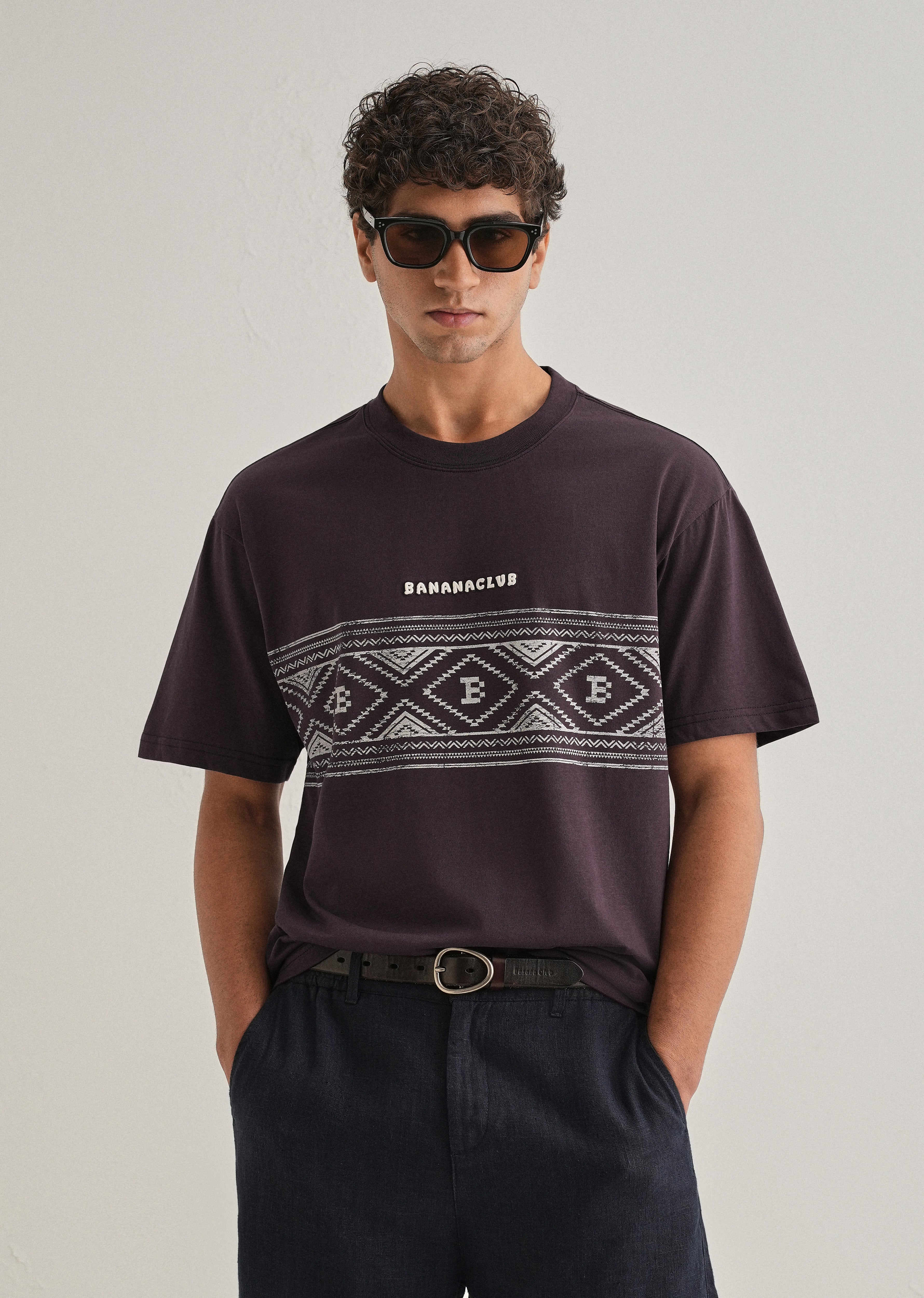 Purple Aztec Printed Oversized T-shirt