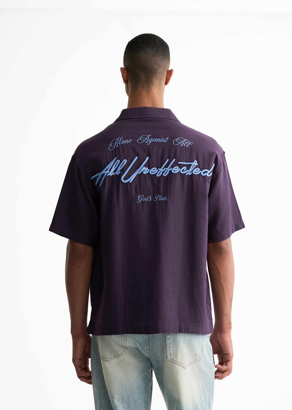 Purple Embroidered Double Cloth Cotton Shirt