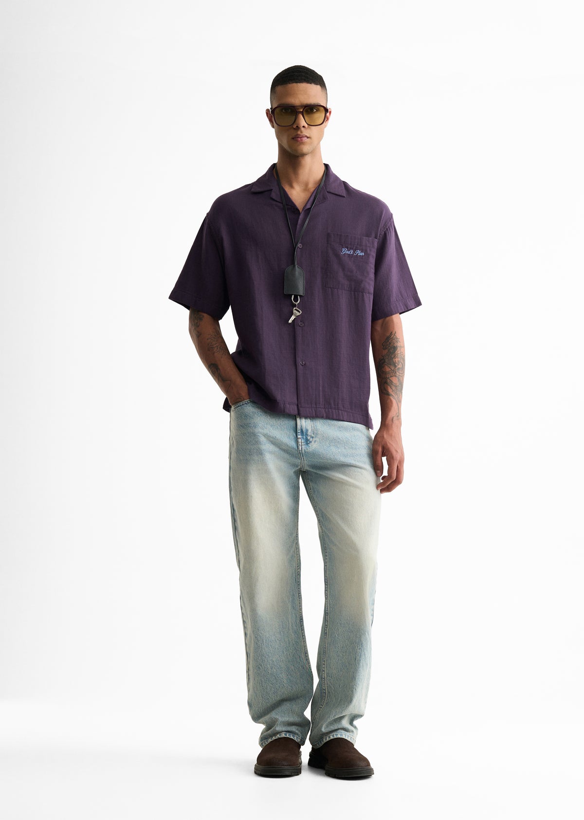 Purple Embroidered Double Cloth Cotton Shirt