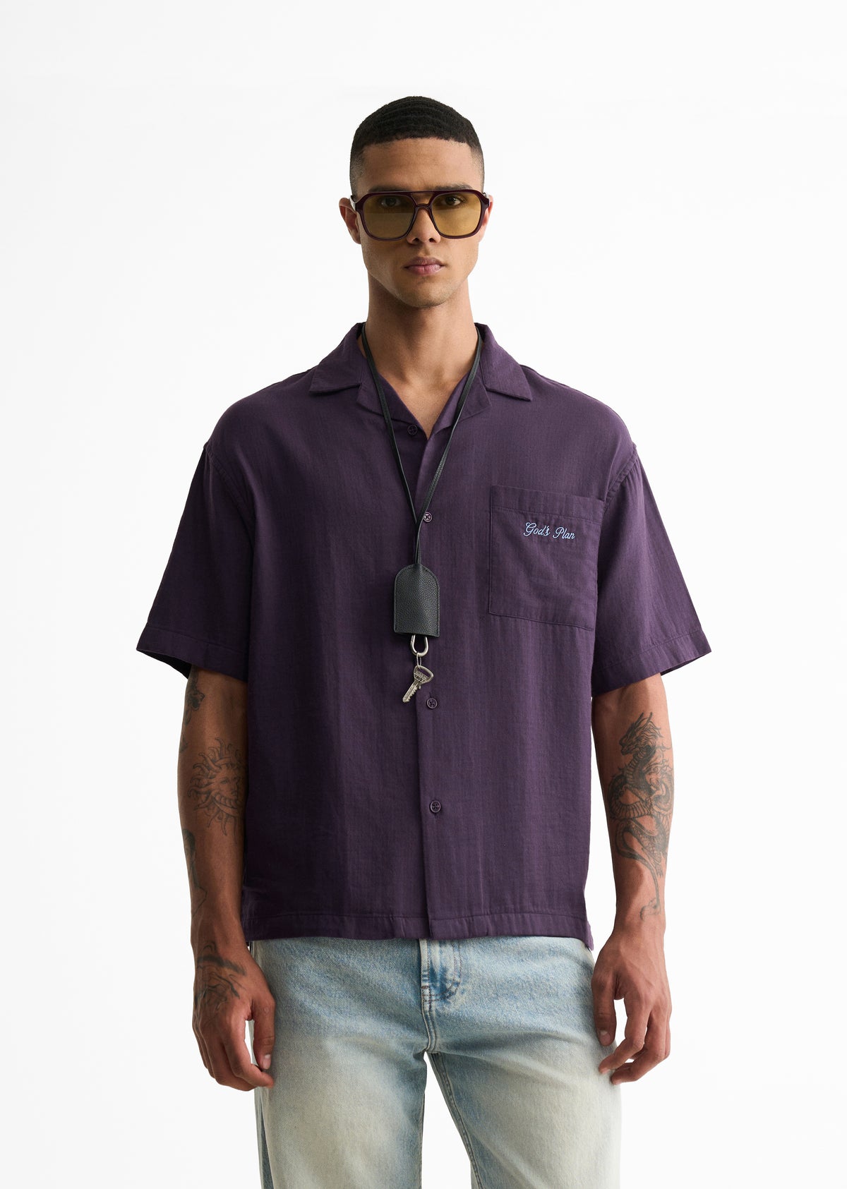 Purple Embroidered Double Cloth Cotton Shirt