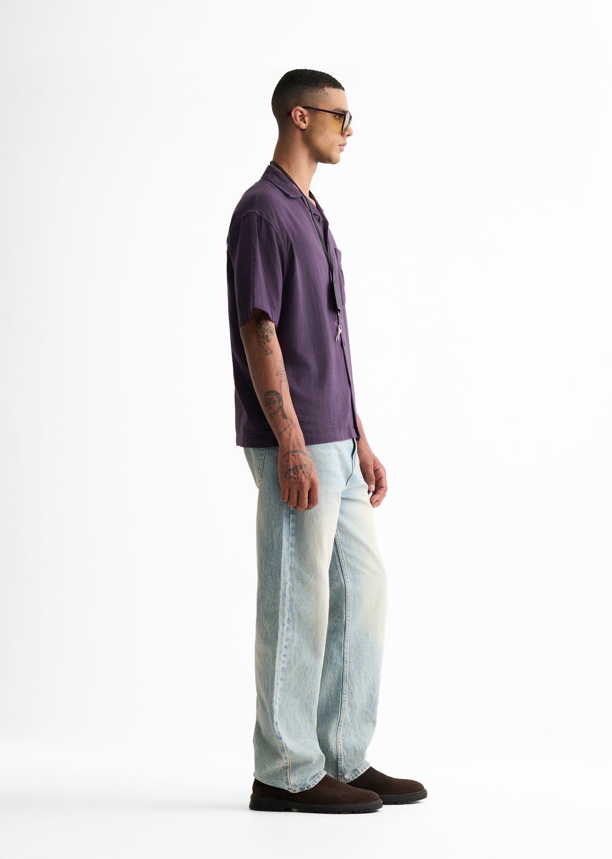 Purple Embroidered Double Cloth Cotton Shirt