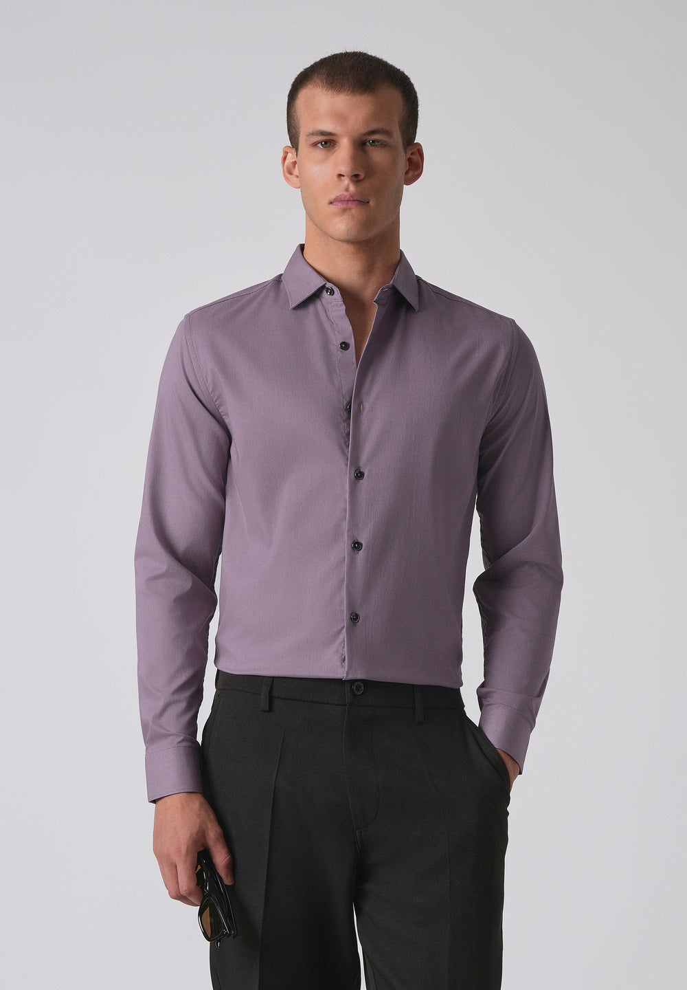 Purple Cotton Stretch Plain Shirt
