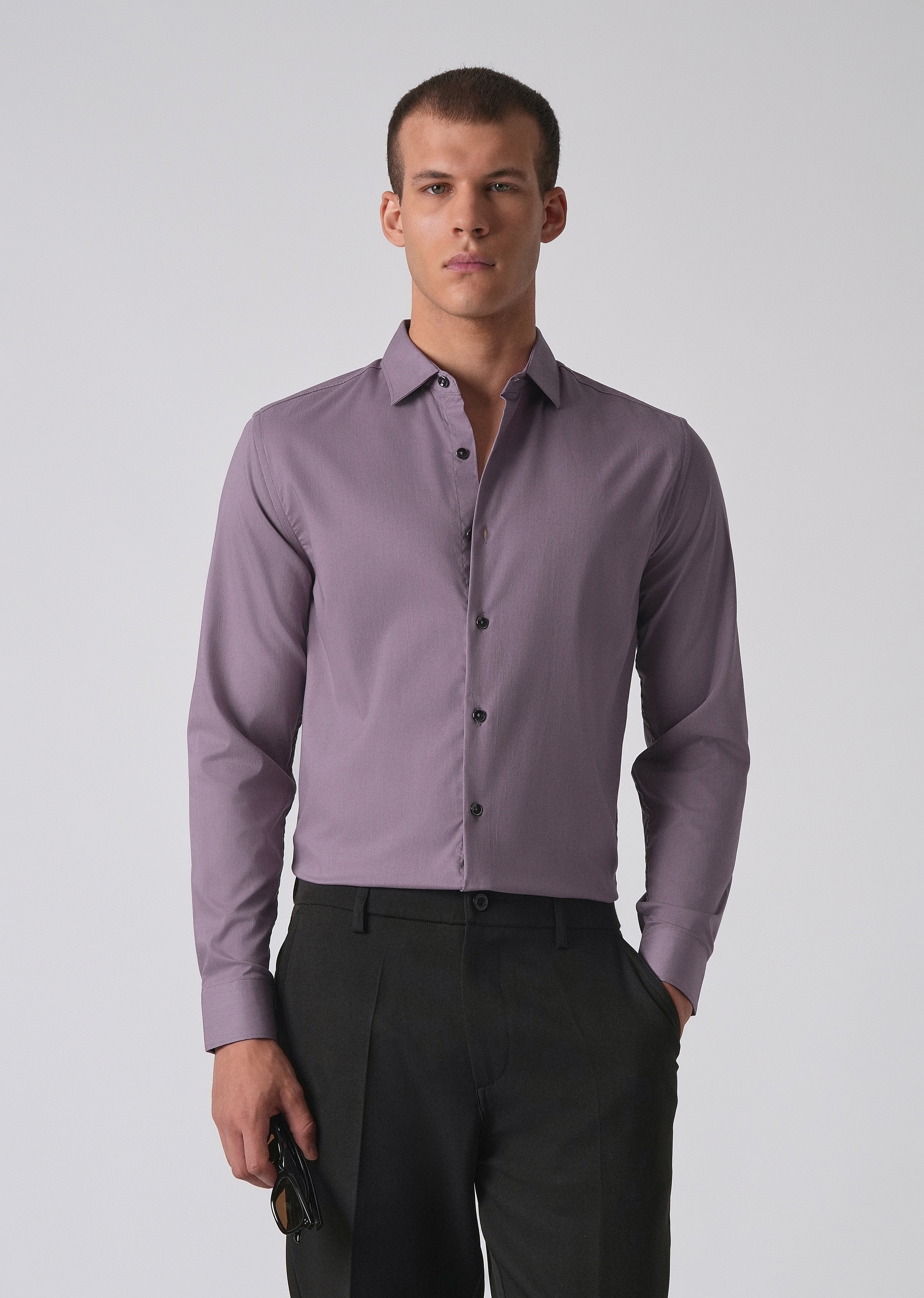 Purple Cotton Stretch Plain Shirt