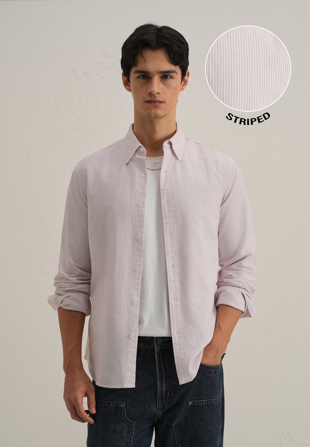 Purple Vertical Striped Cotton Shirt