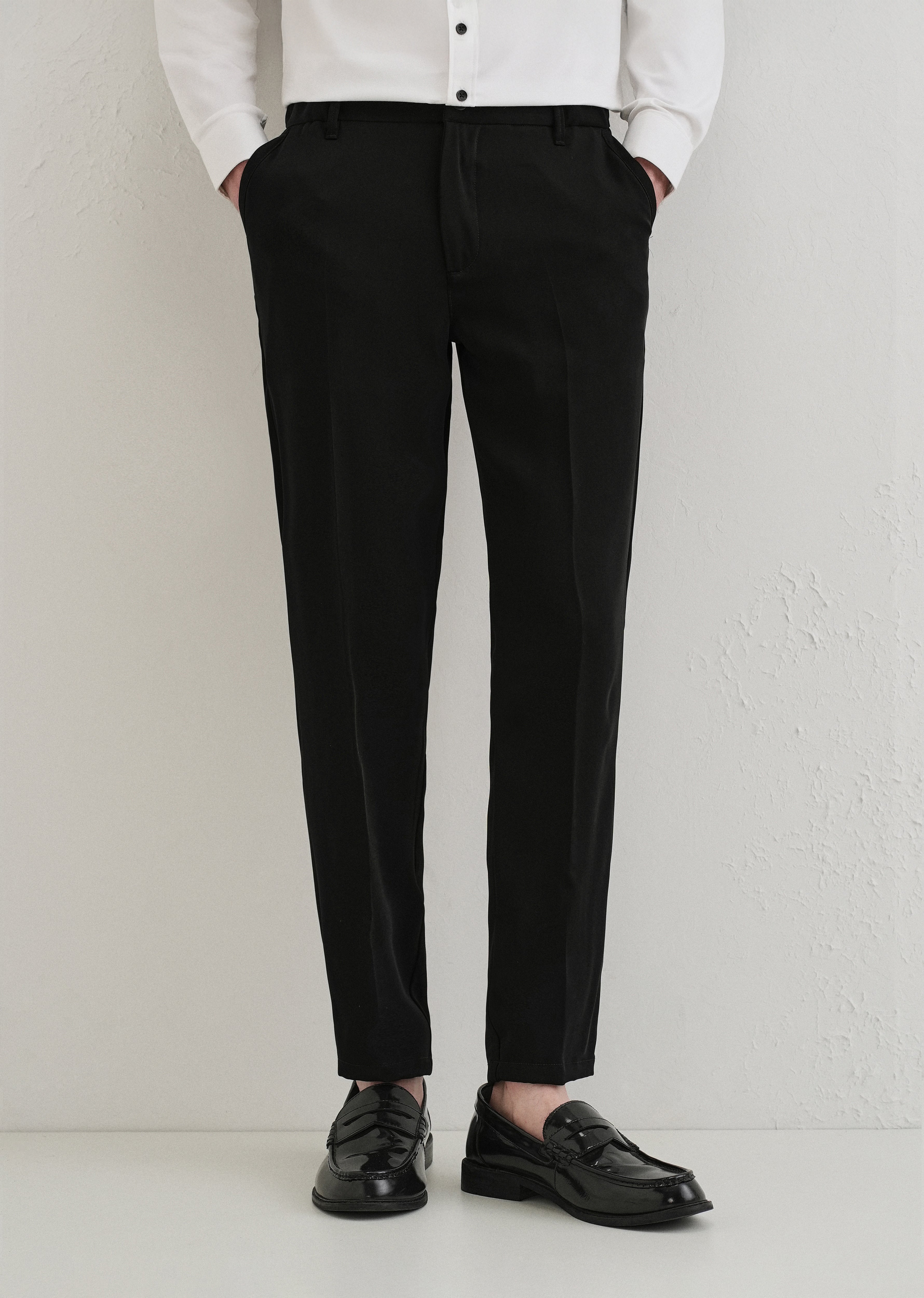 Raven Black Plain Slim Fit Elasticated Trouser