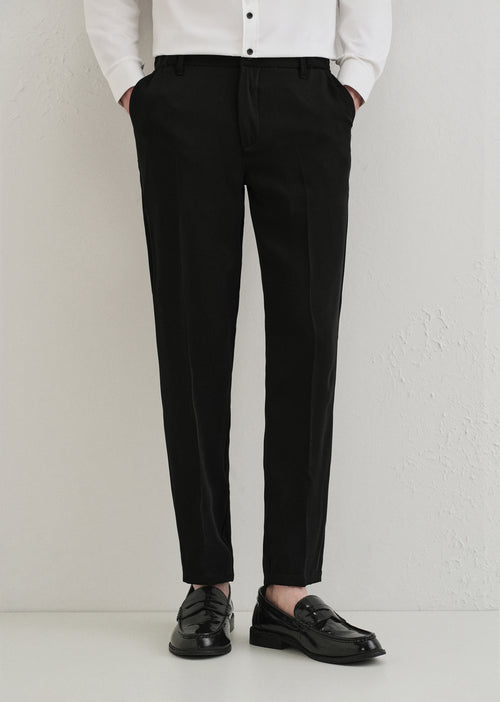 Raven Black Plain Slim Fit Elasticated Trouser
