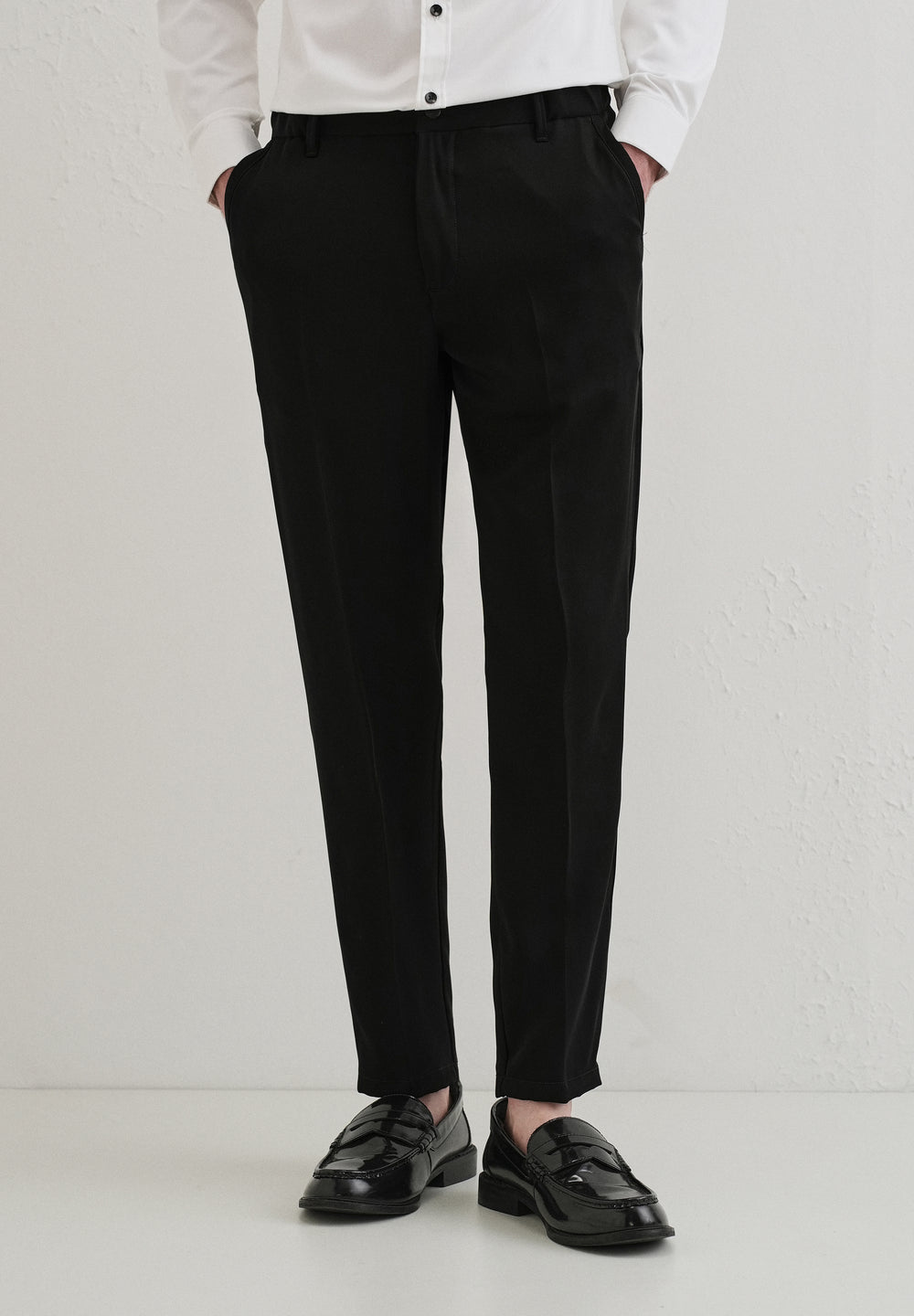 Raven Black Plain Slim Fit Elasticated Trouser