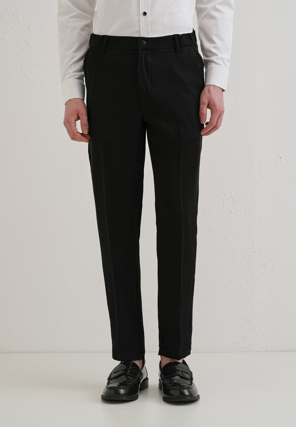 Raven Black Plain Slim Fit Elasticated Trouser