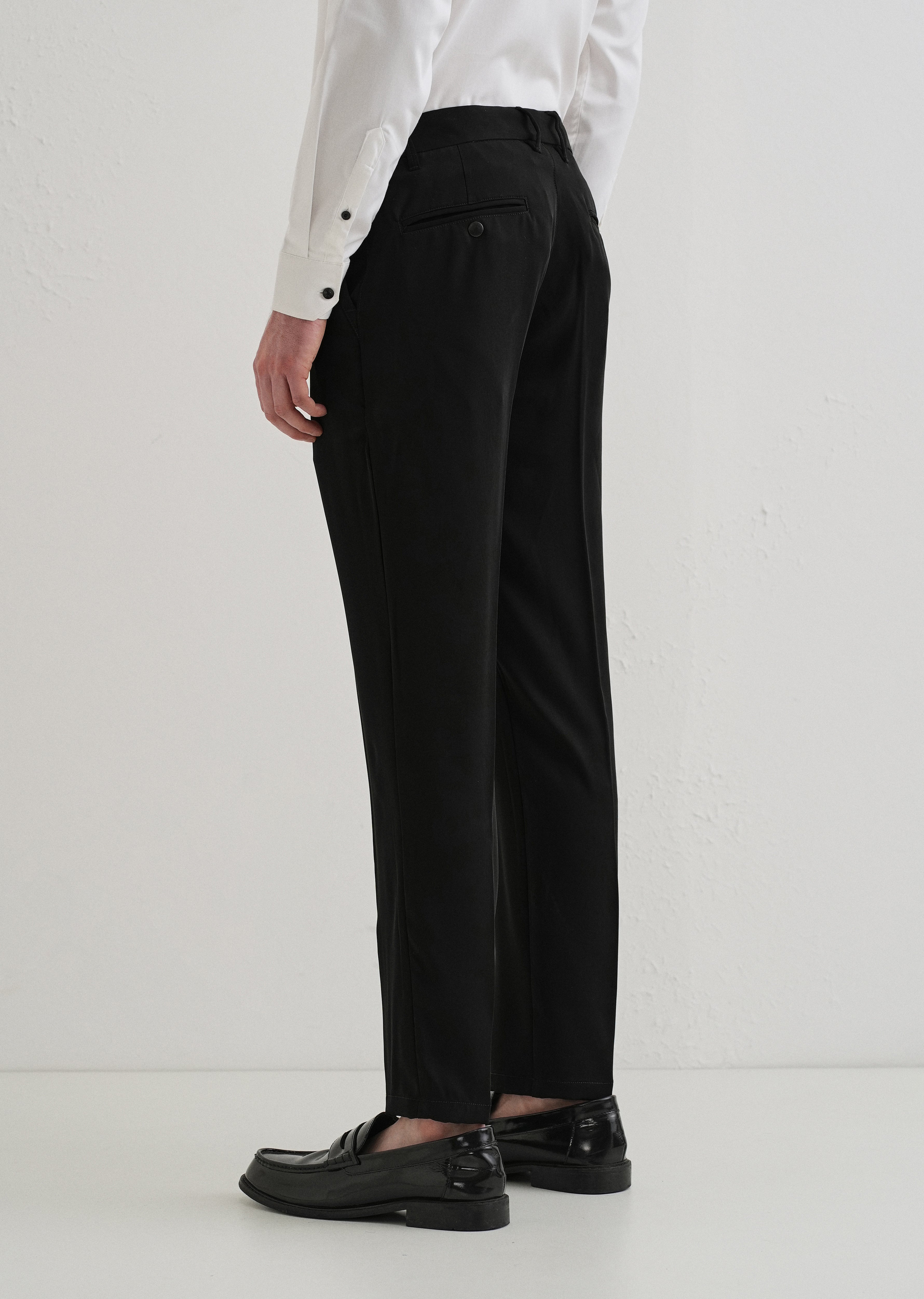 Raven Black Plain Slim Fit Elasticated Trouser