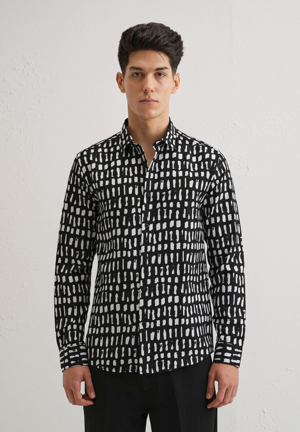 Rectangular Brushed Waffle Dobby Black Shirt