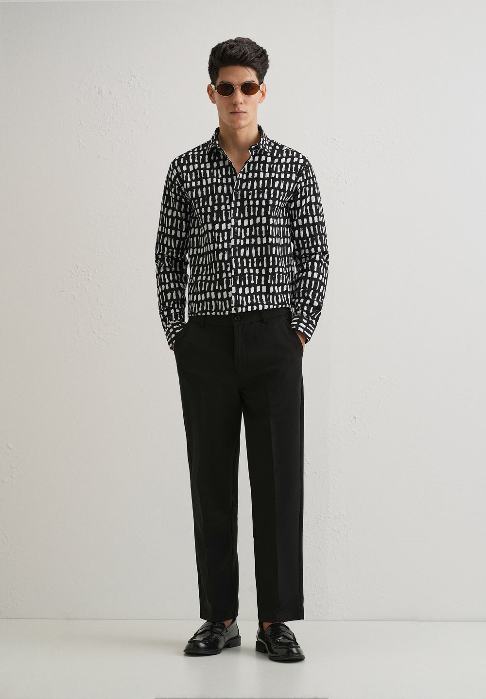 Rectangular Brushed Waffle Dobby Black Shirt