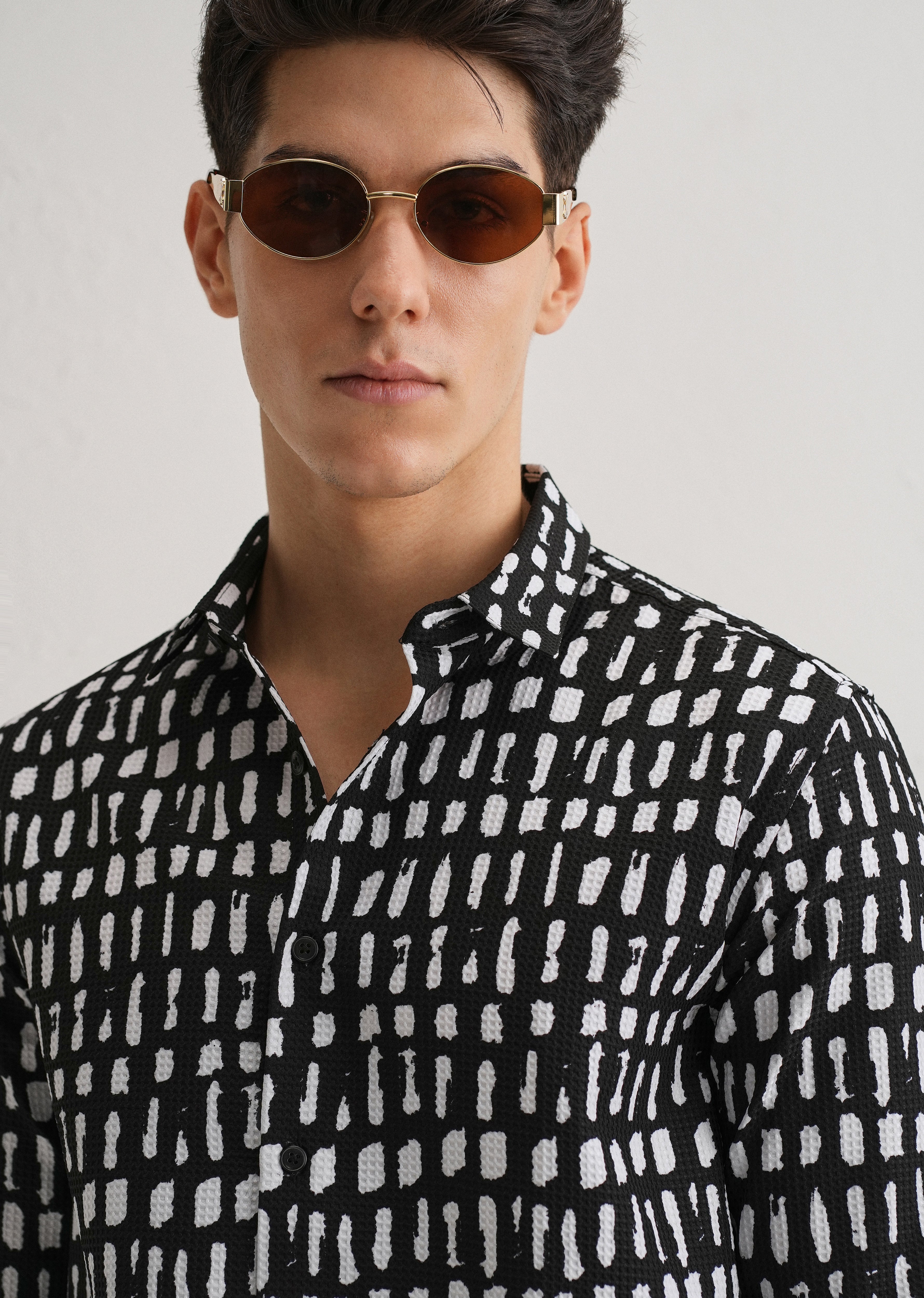 Rectangular Brushed Waffle Dobby Black Shirt