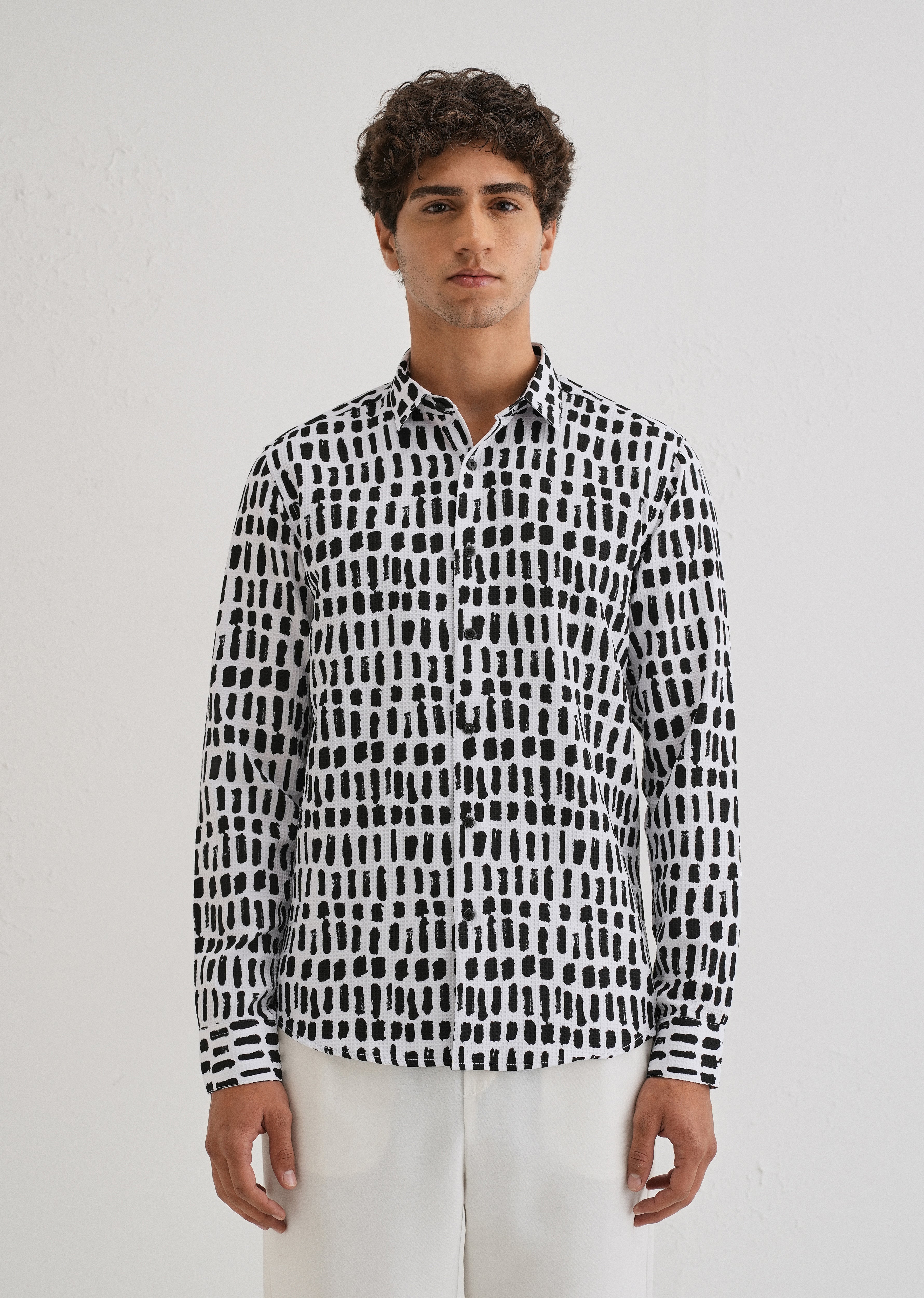 Rectangular Brushed Waffle Dobby White Shirt