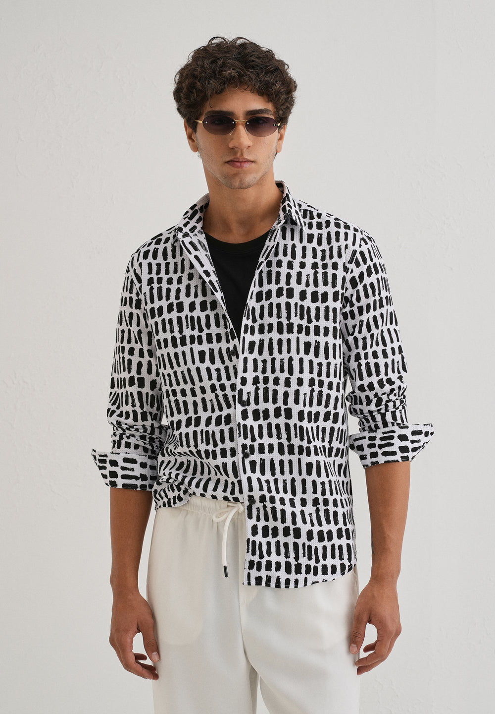 Rectangular Brushed Waffle Dobby White Shirt