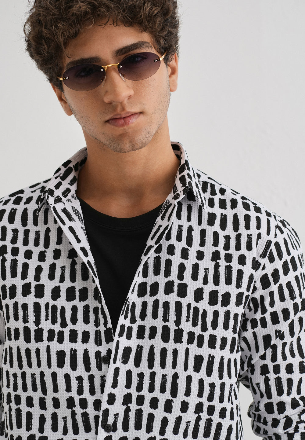 Rectangular Brushed Waffle Dobby White Shirt