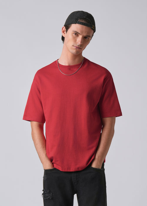 Crimson Red Basic Relaxed Fit T-shirt