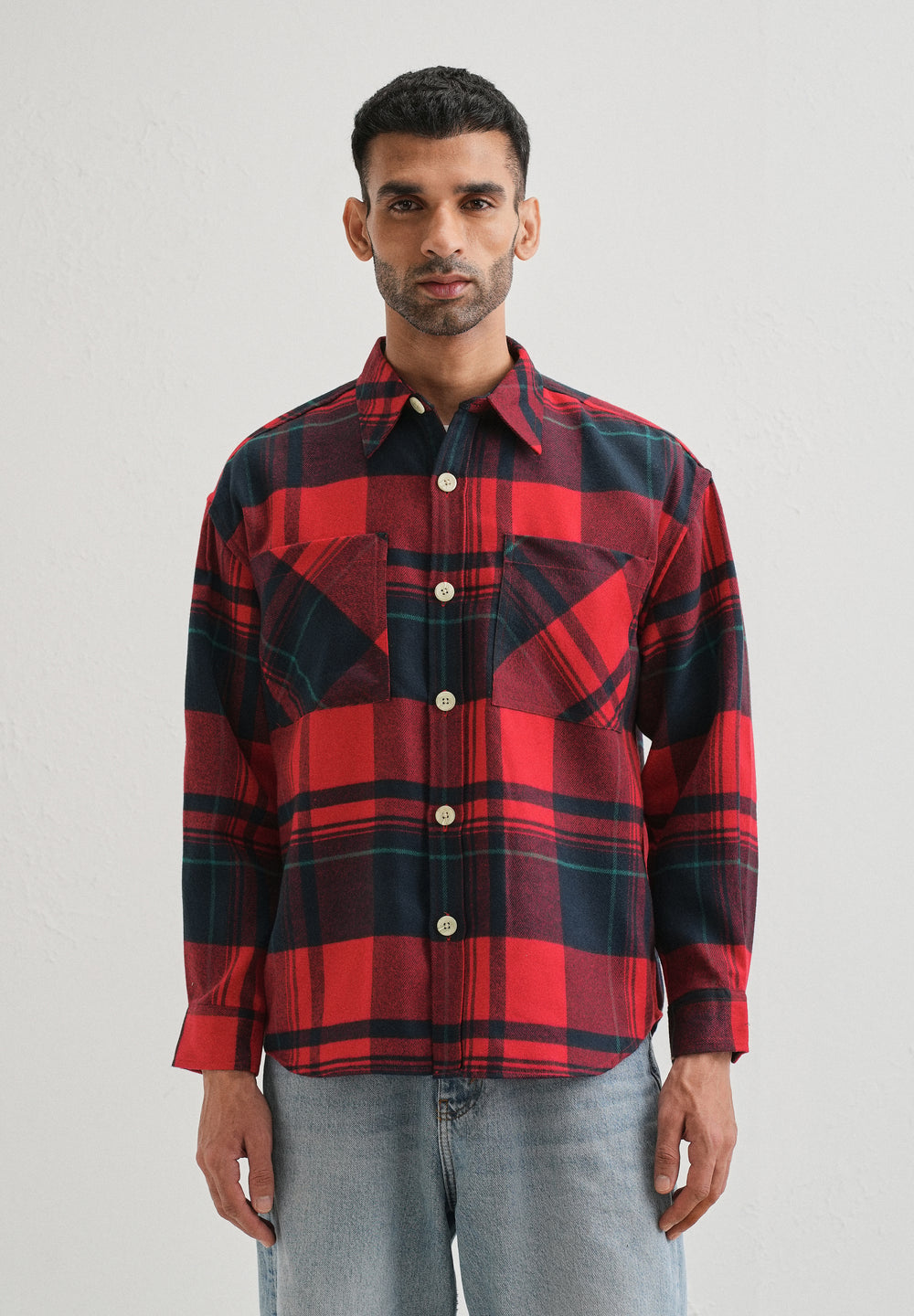 Red Checked Relaxed Fit Shacket