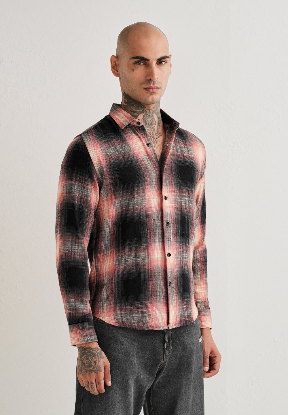 Red Cotton Linen Check Shirt