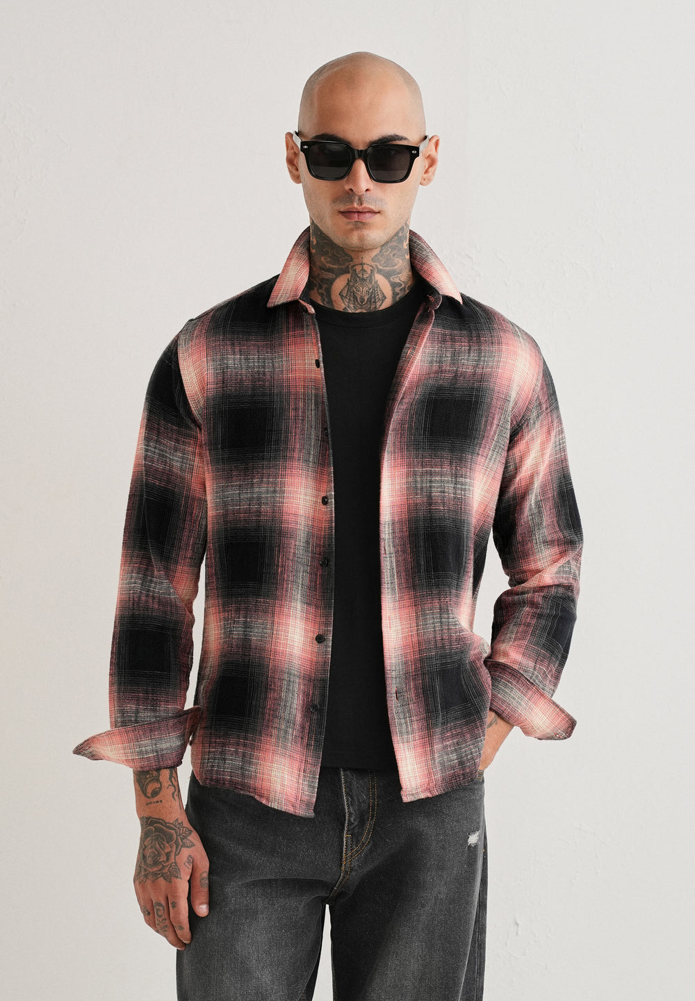 Red Cotton Linen Check Shirt