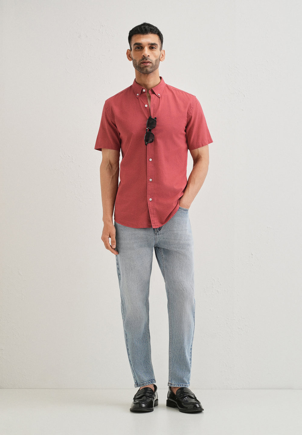 Red Cotton Linen Shirt
