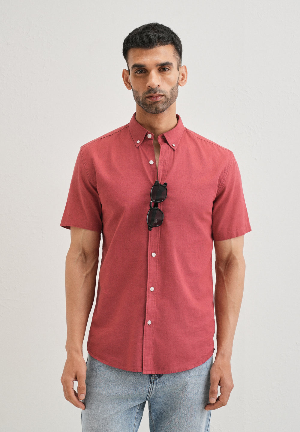 Red Cotton Linen Shirt