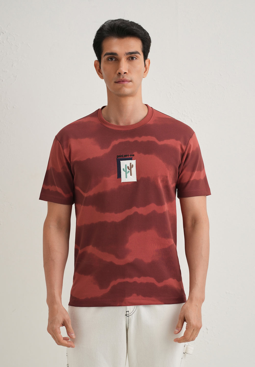 Red Dye Cactus Patch Print T-Shirt