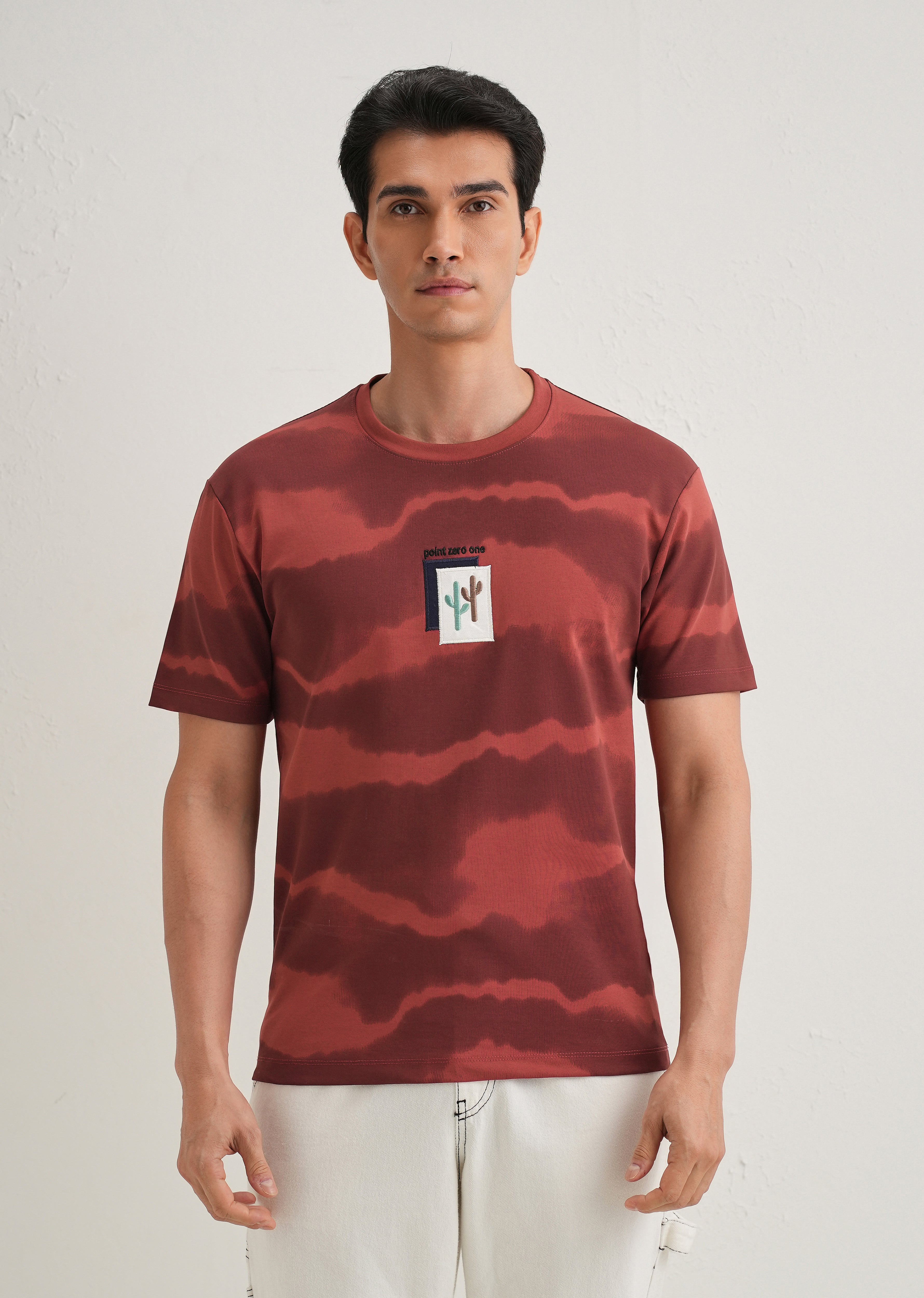 Red Dye Cactus Patch Print T-Shirt