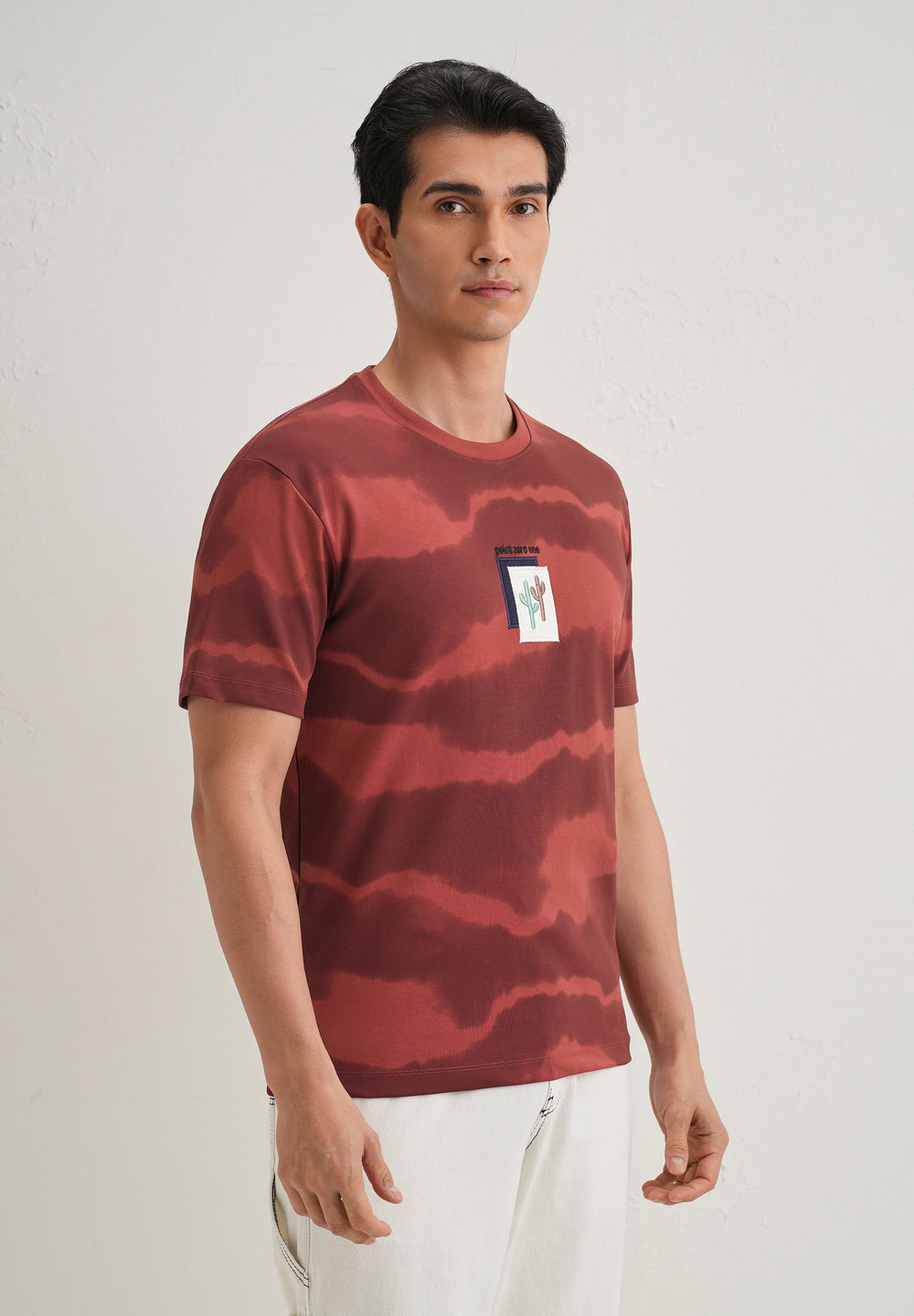 Red Dye Cactus Patch Print T-Shirt