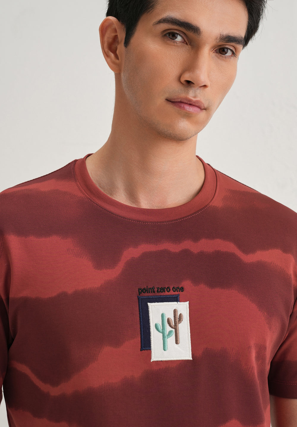 Red Dye Cactus Patch Print T-Shirt