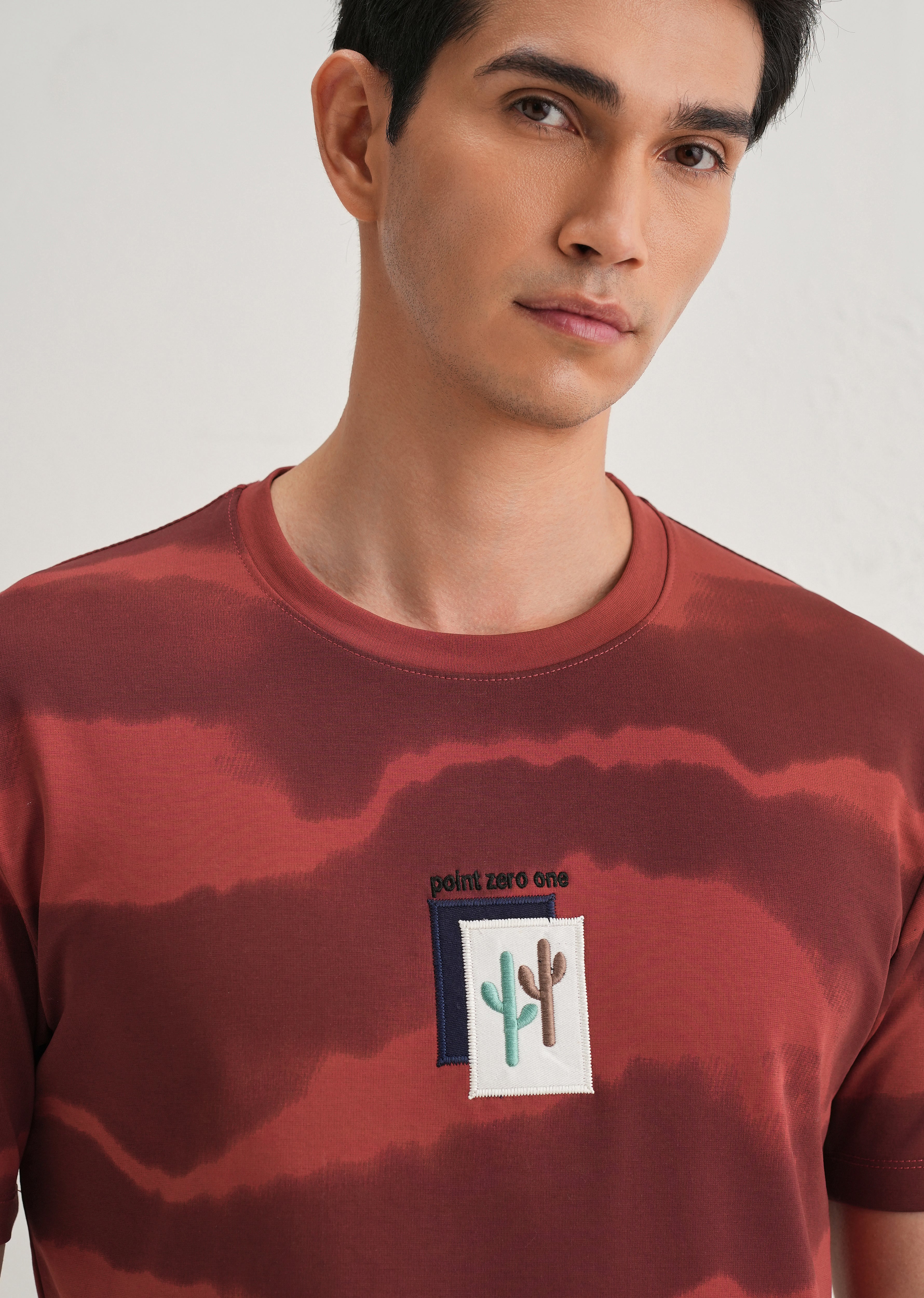 Red Dye Cactus Patch Print T-Shirt