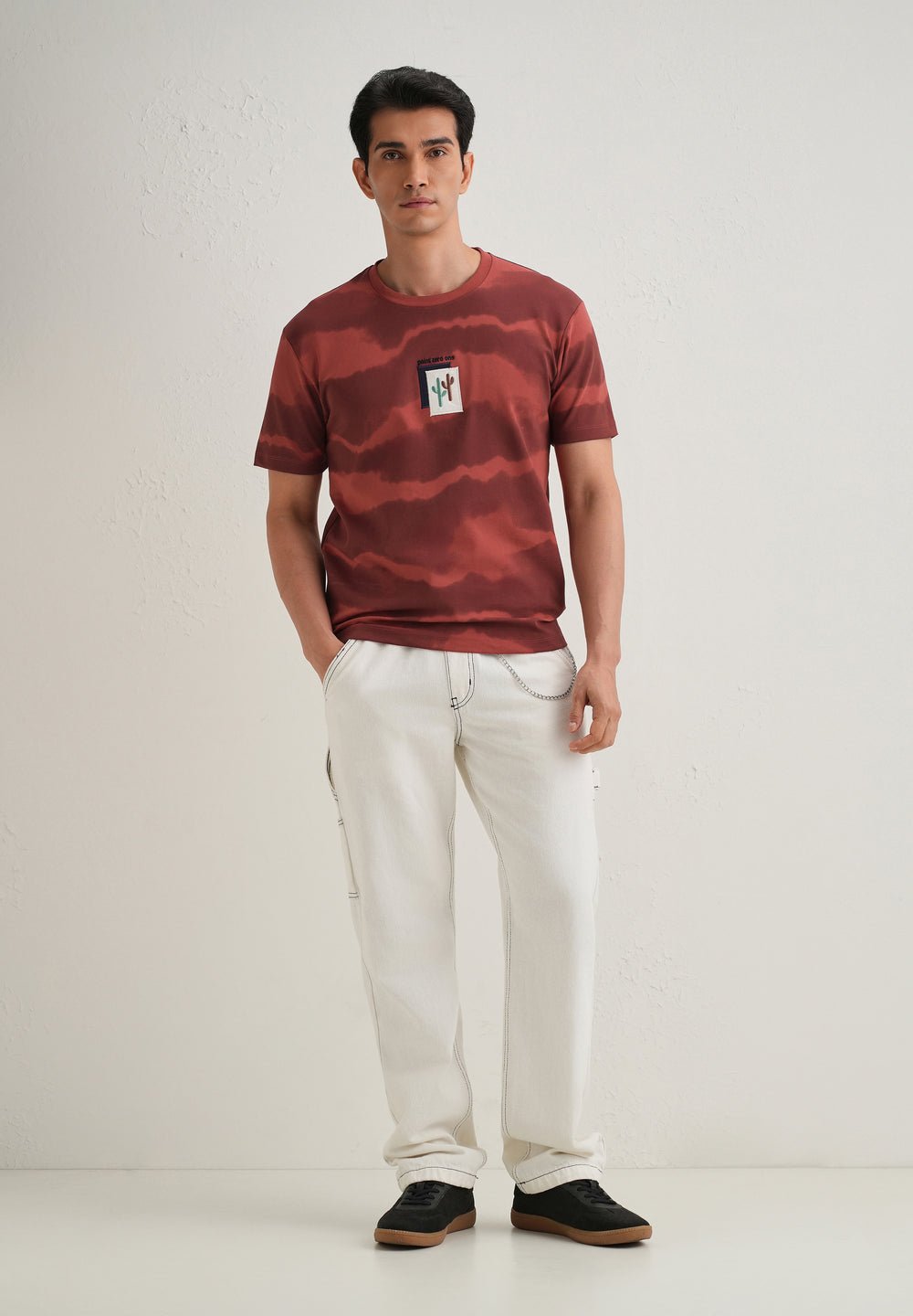 Red Dye Cactus Patch Print T-Shirt