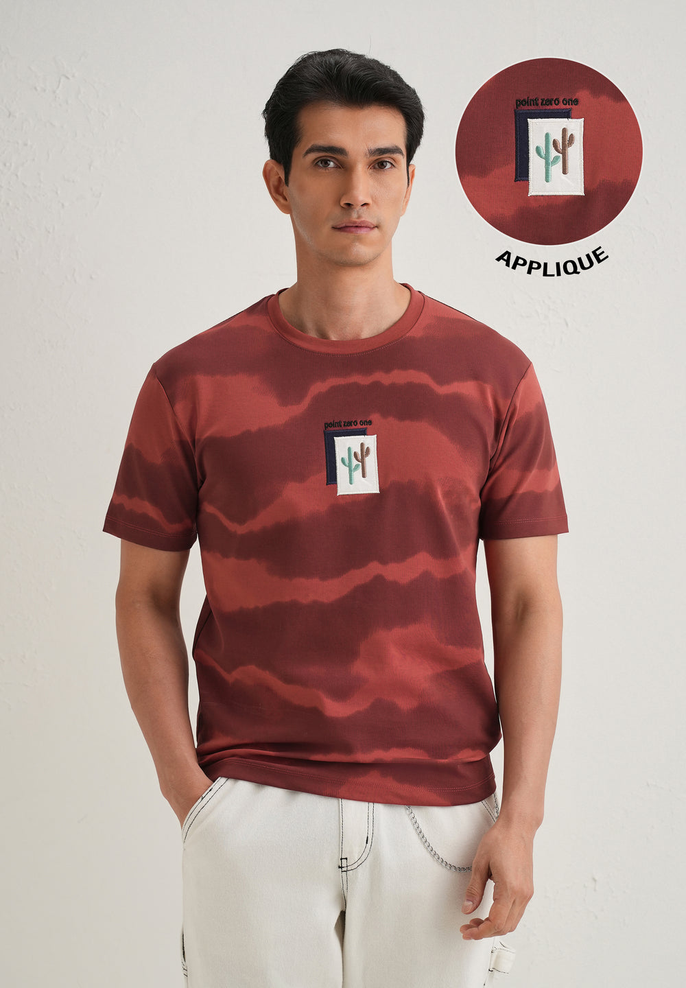 Red Dye Cactus Patch Print T-Shirt