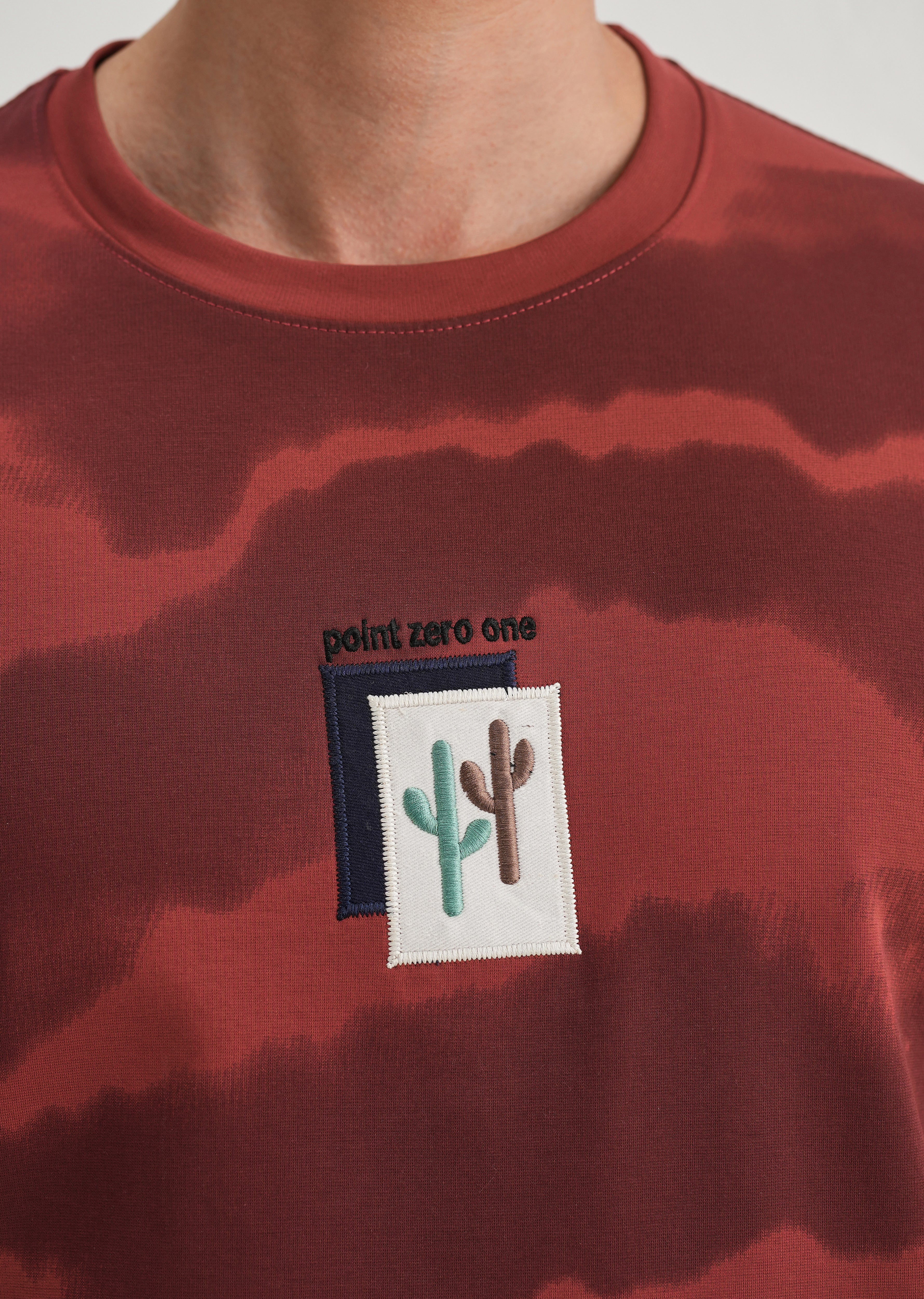 Red Dye Cactus Patch Print T-Shirt