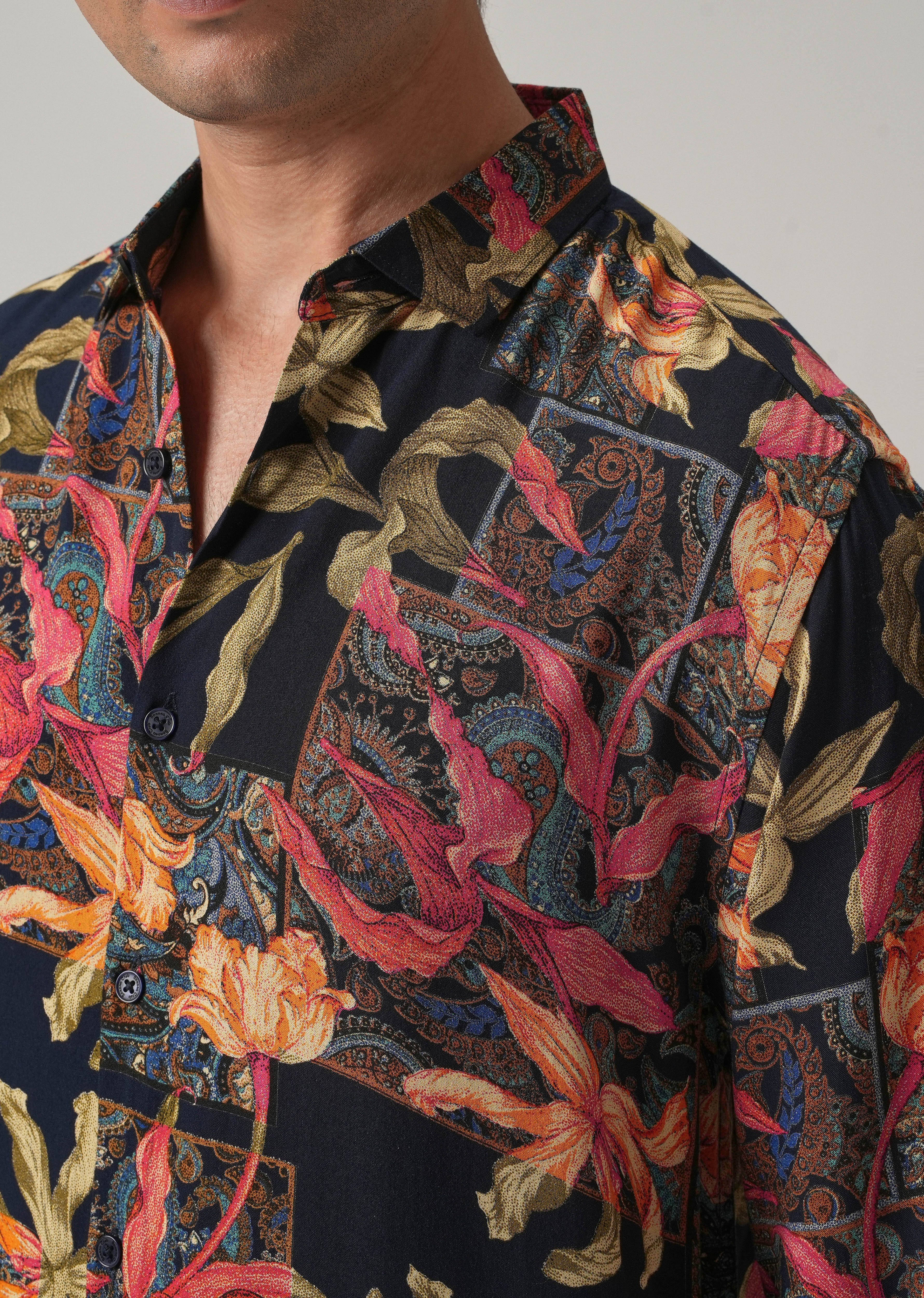 Red Exotic Lily Print Feather Shirt