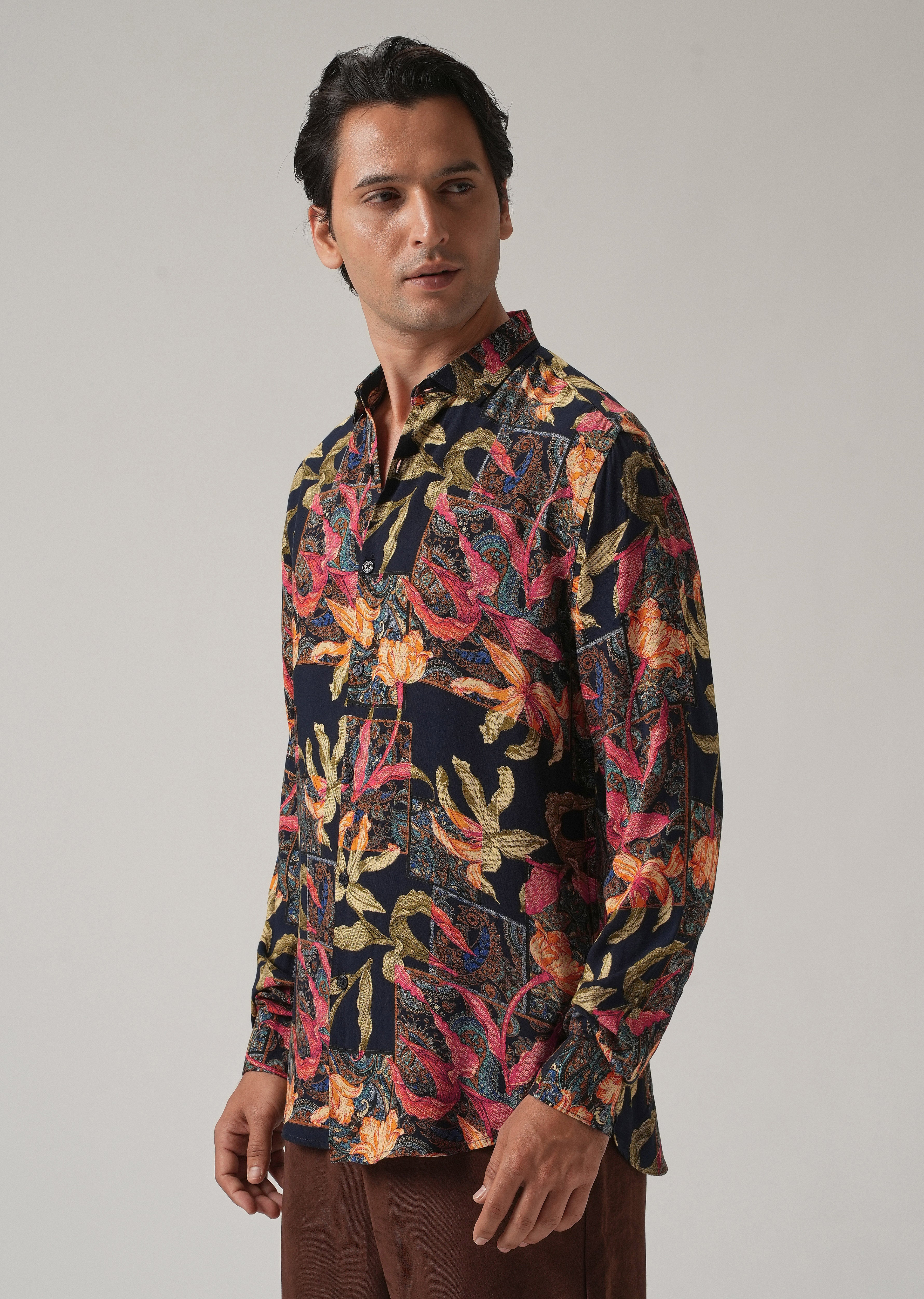 Red Exotic Lily Print Feather Shirt