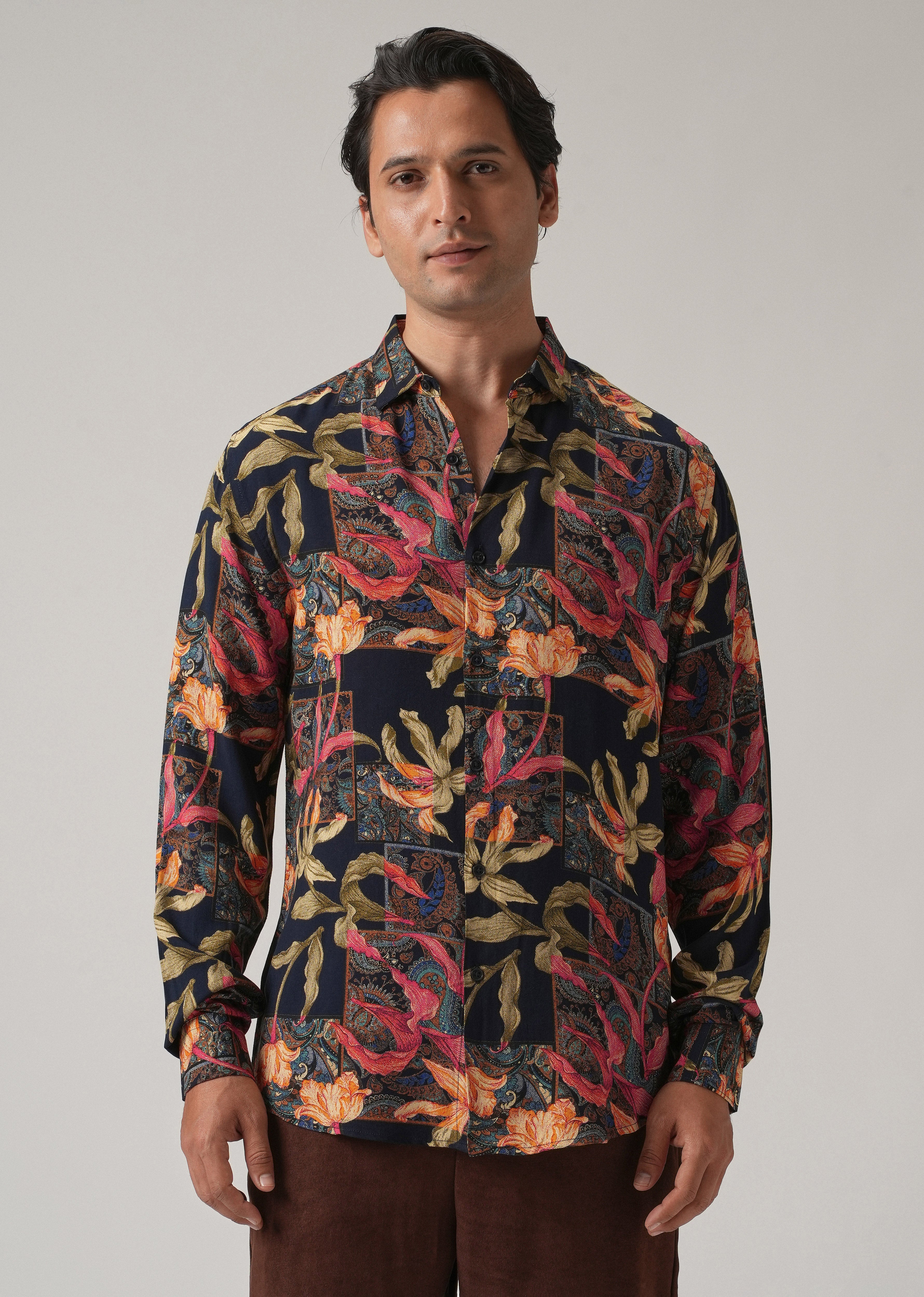 Red Exotic Lily Print Feather Shirt