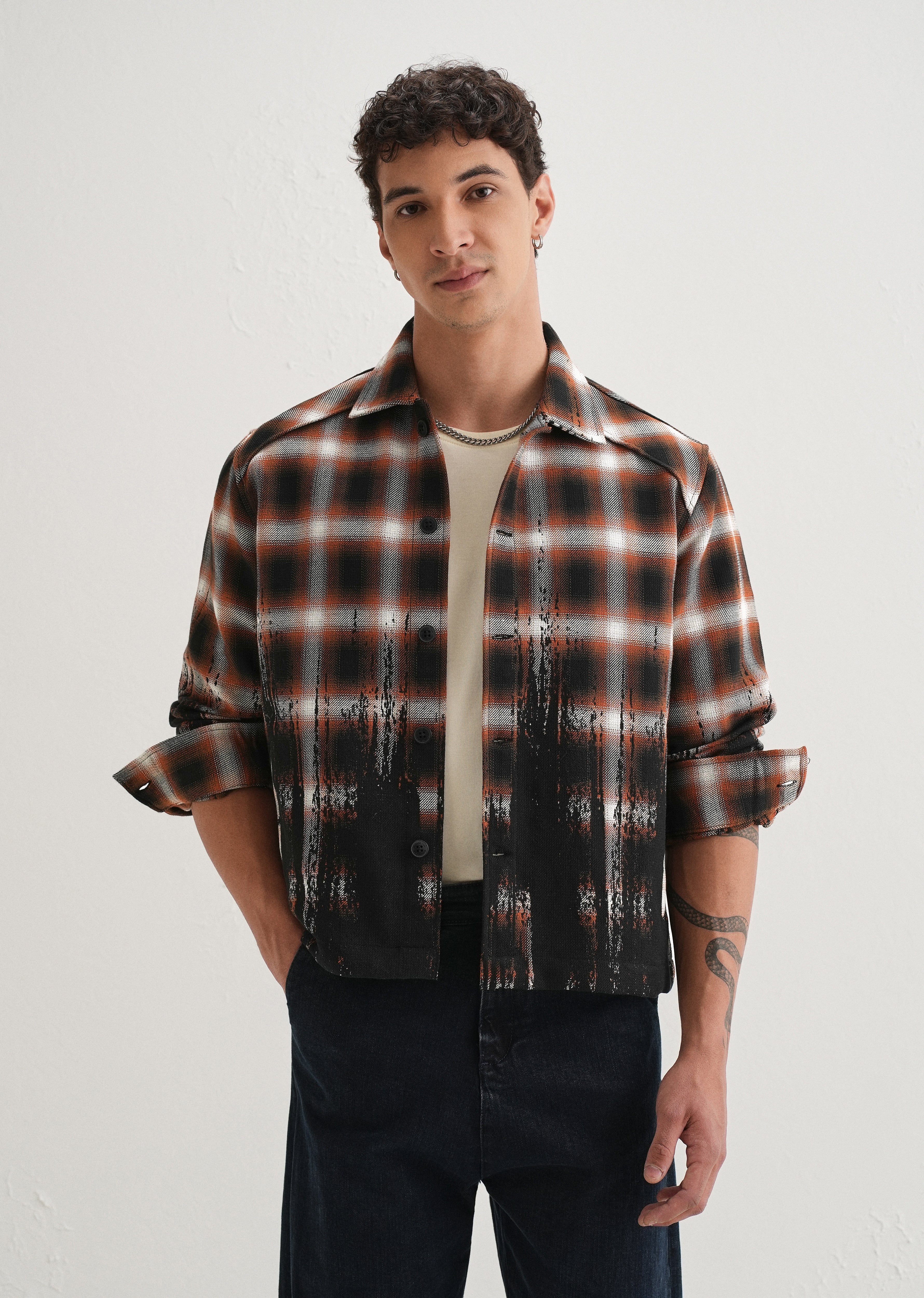 Red Gradient Grunge Check Shacket