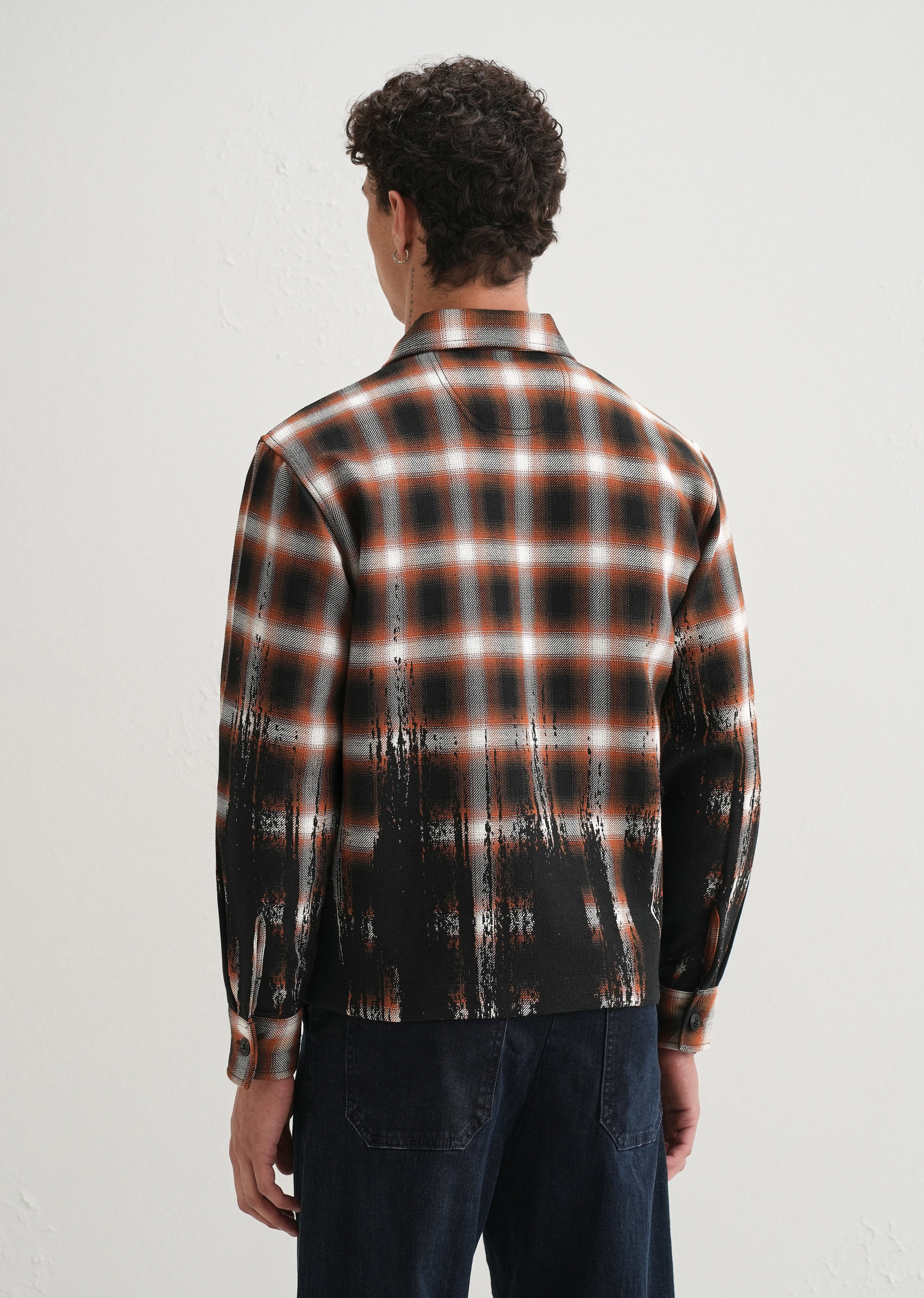 Red Gradient Grunge Check Shacket