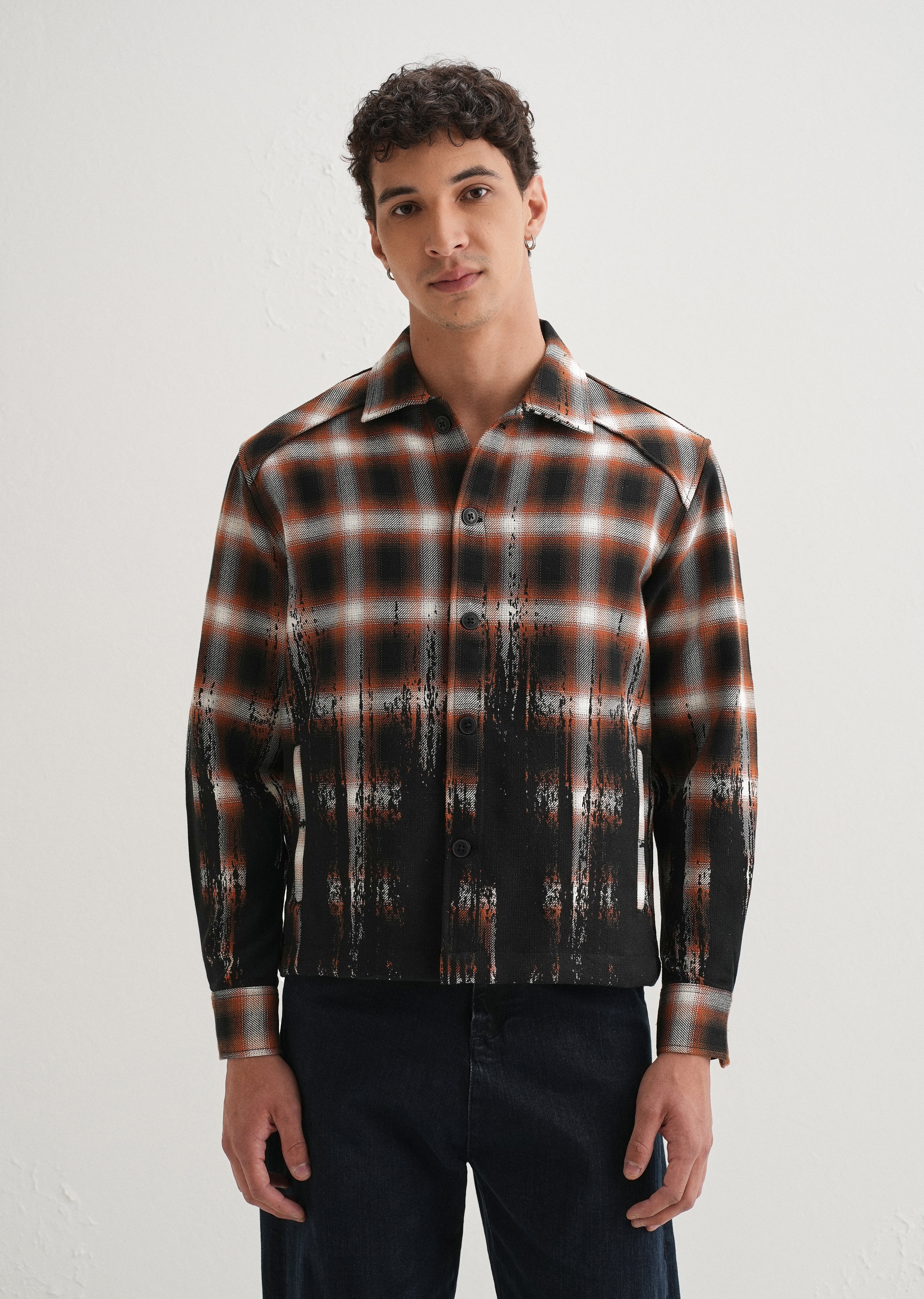 Red Gradient Grunge Check Shacket