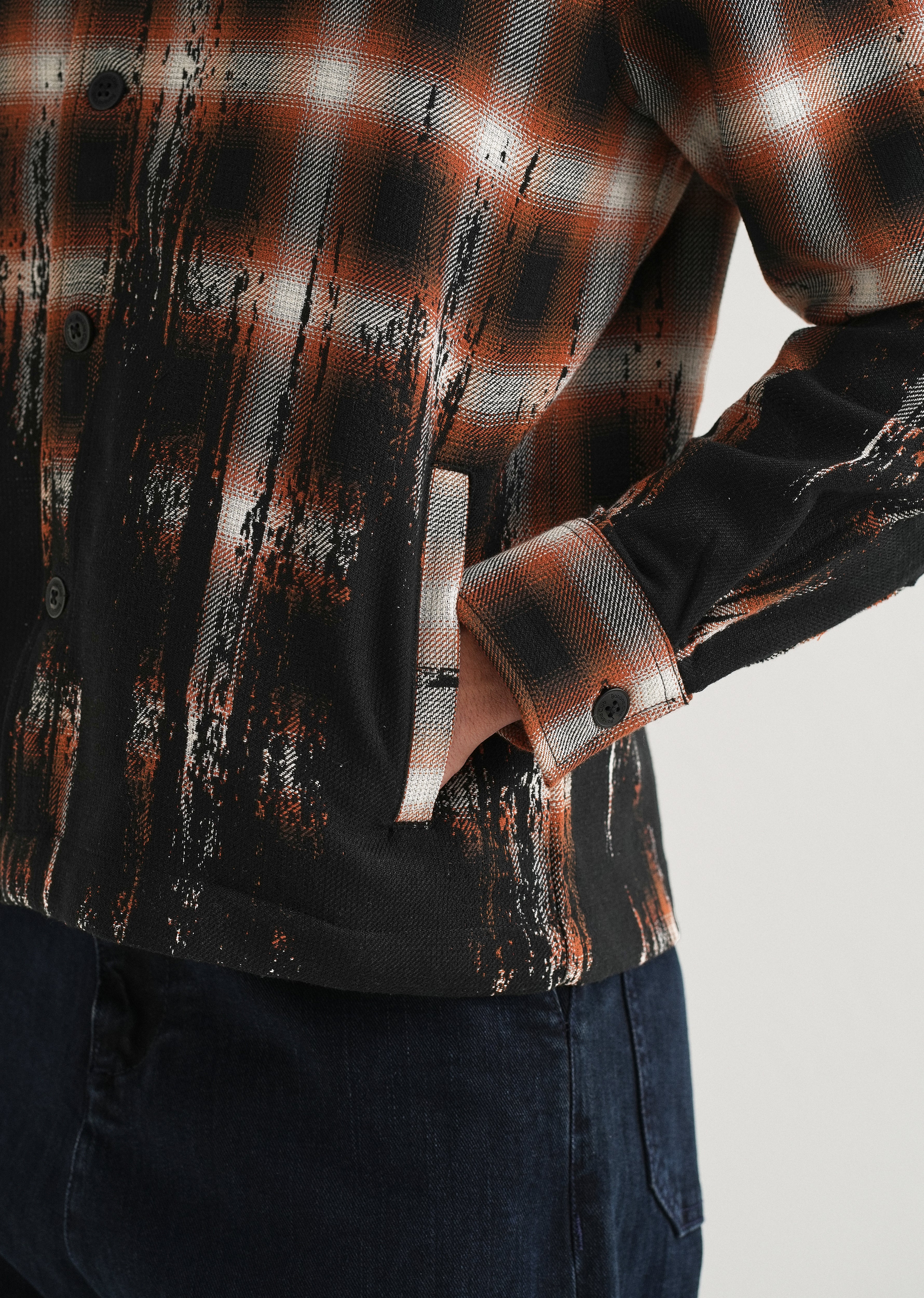 Red Gradient Grunge Check Shacket